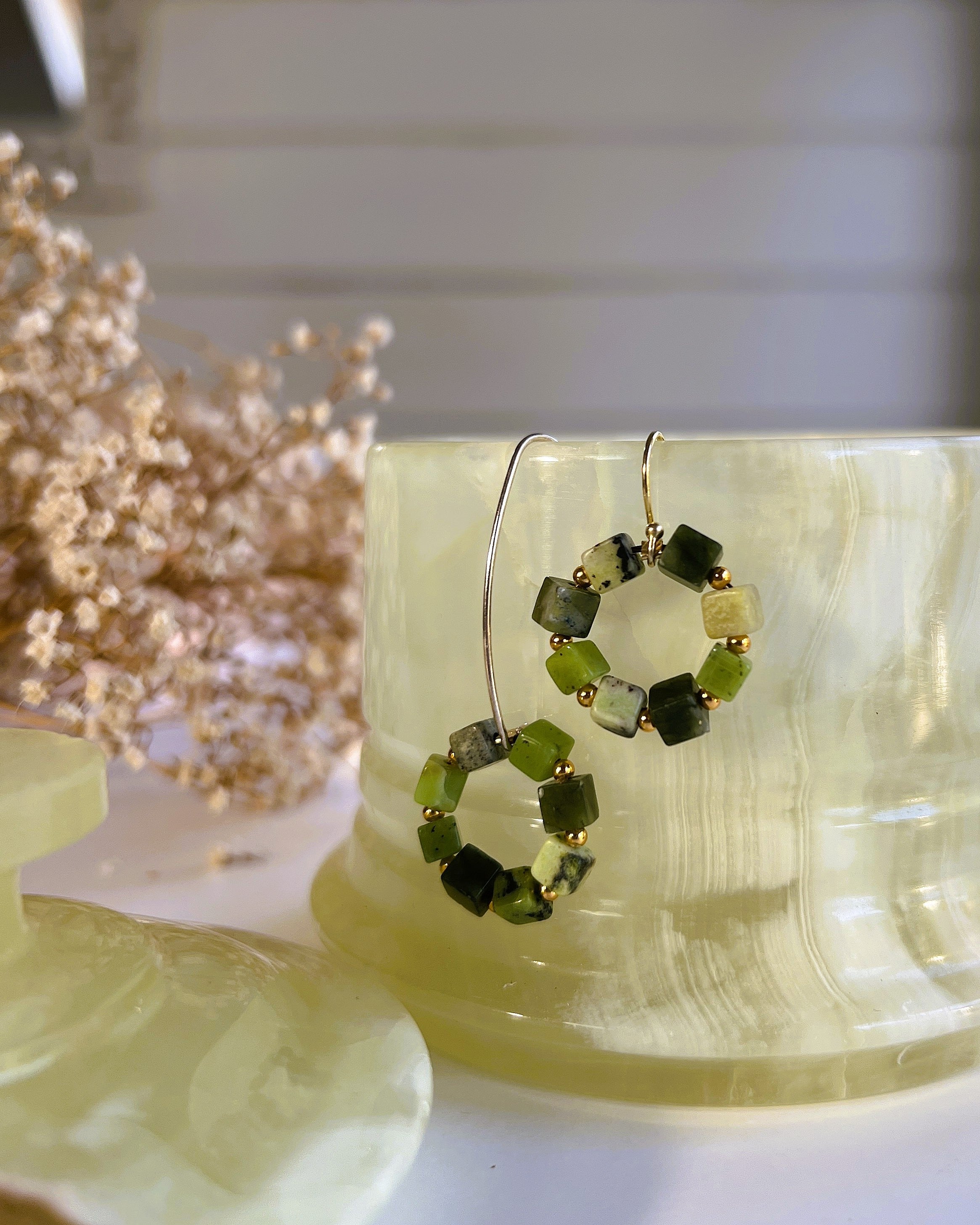 Oorbellen Today, groene jade