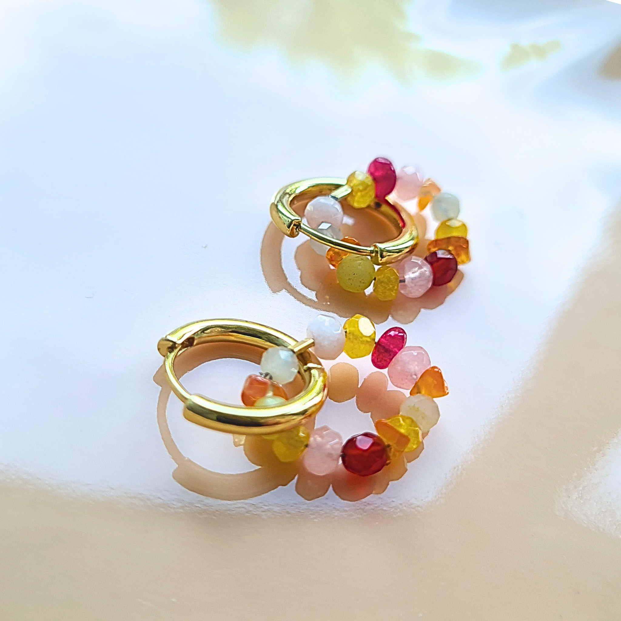 Oorbellen Flower Heaven, rozekwarts, carneool, agaat