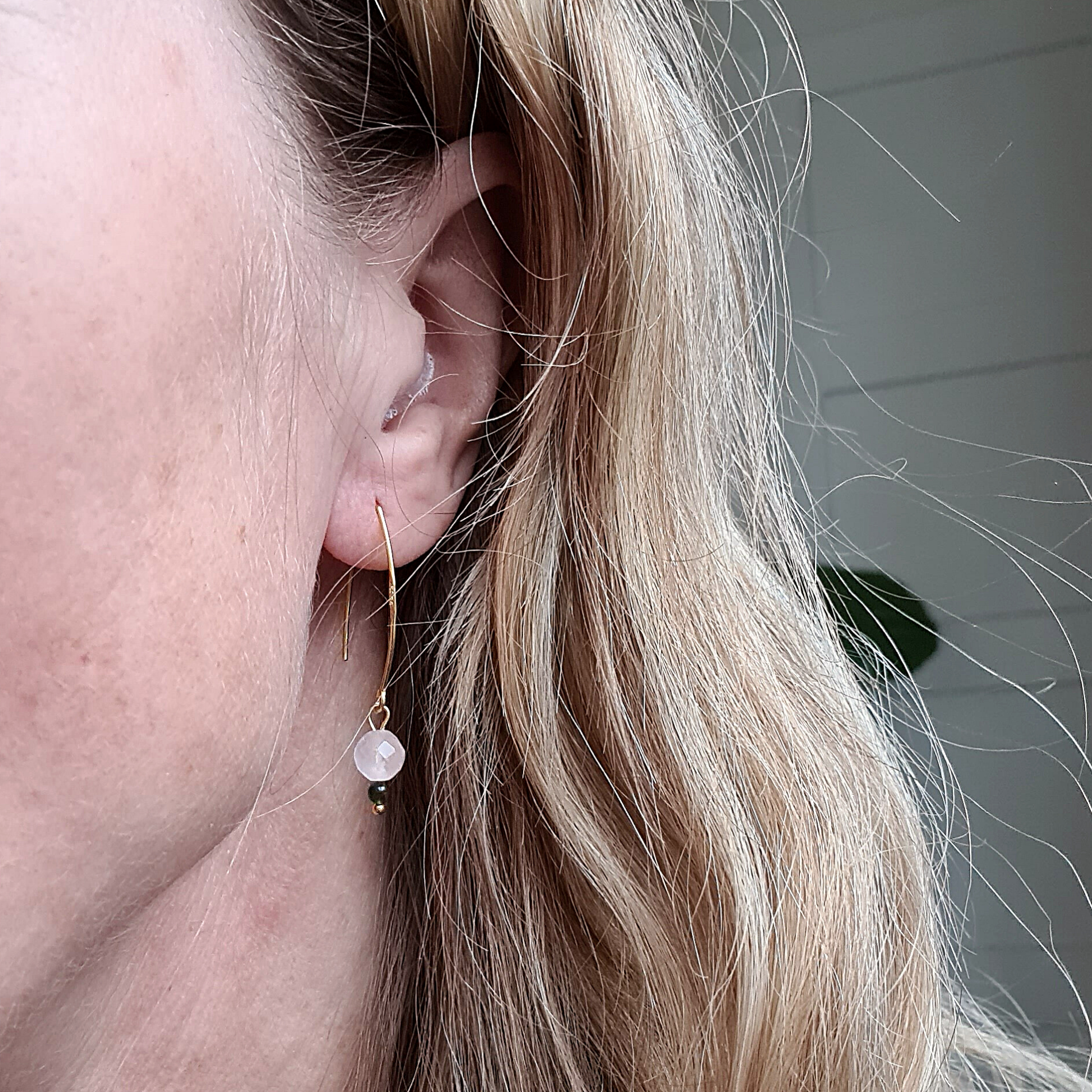 Oorbellen Golden Blush, rozekwarts, toermalijn