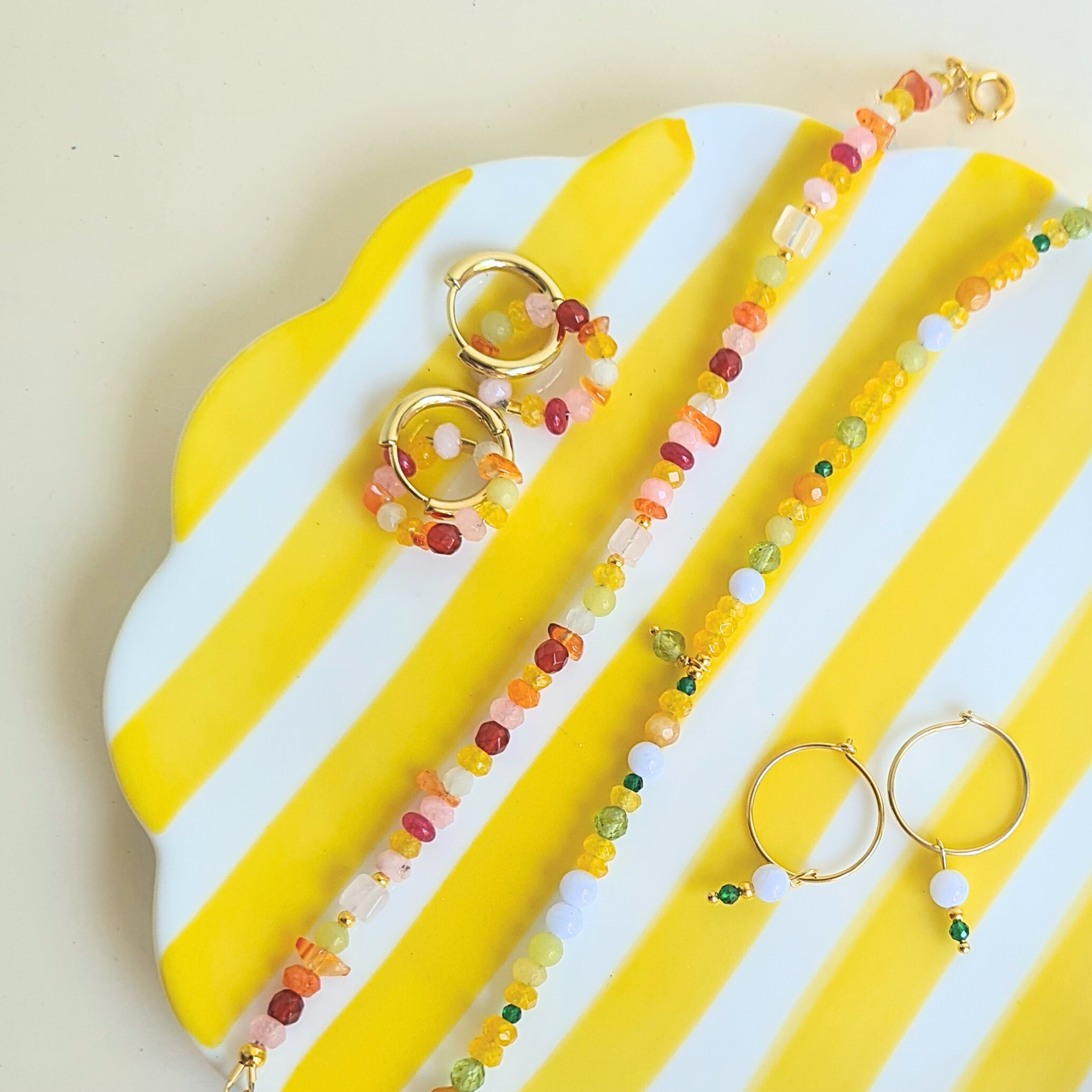 Oorbellen Flower Heaven, rozekwarts, carneool, agaat