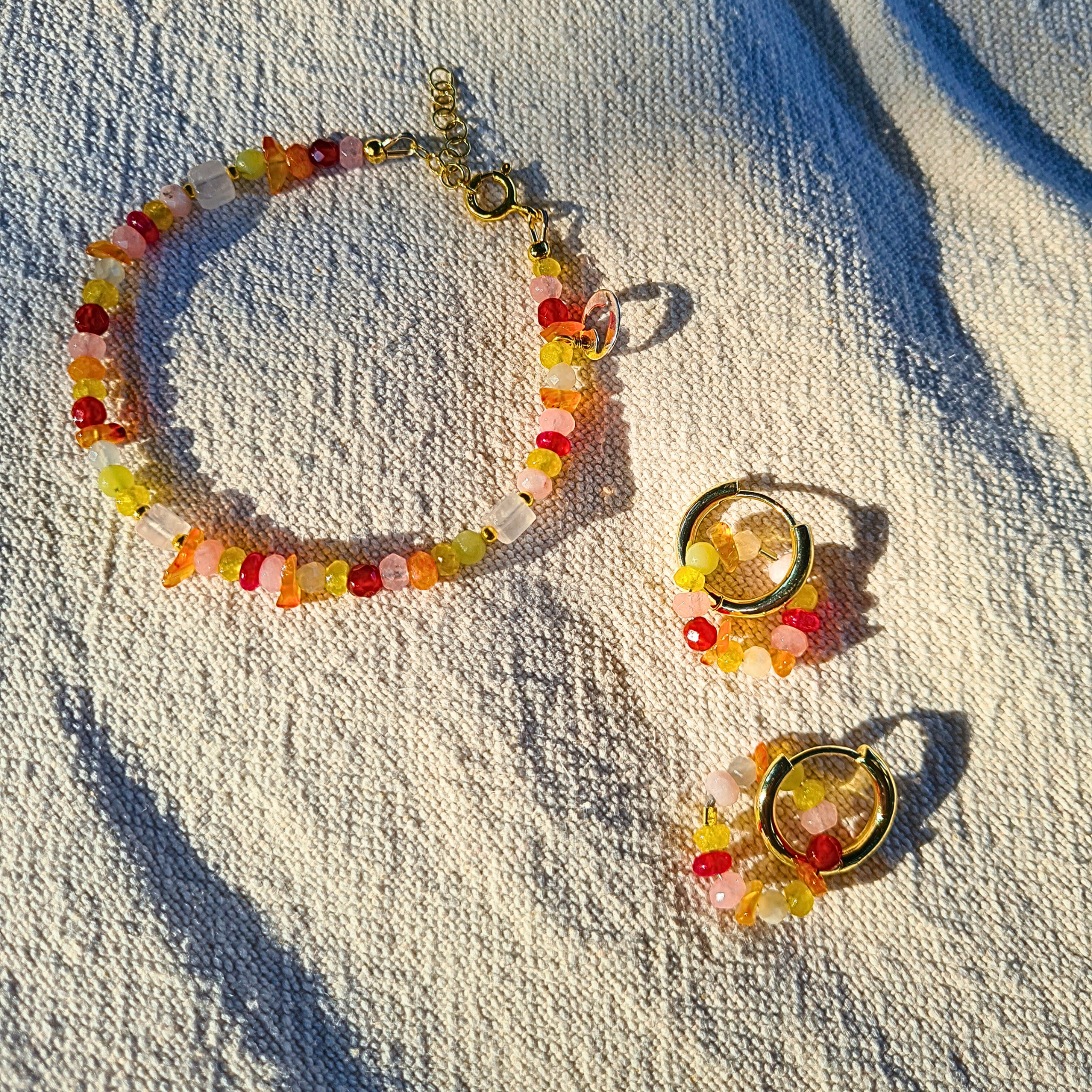 Oorbellen Flower Heaven, rozekwarts, carneool, agaat