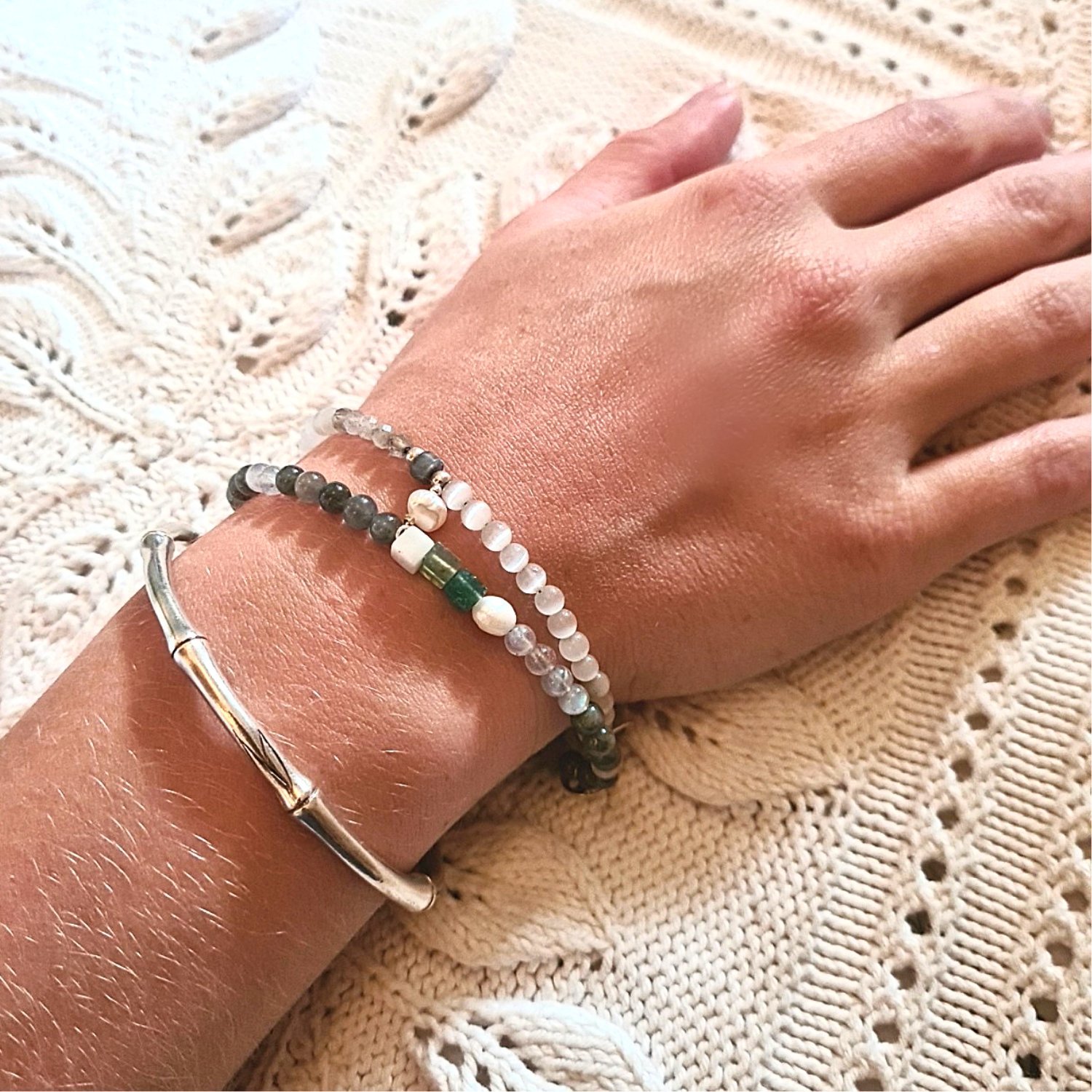 Armband New Day, labradoriet, parel, agaat