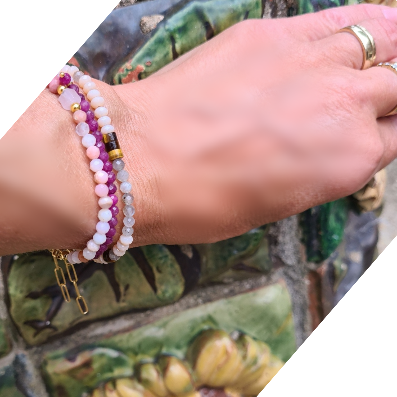 Armband Softly, opaal, rhodoniet, rozekwarts
