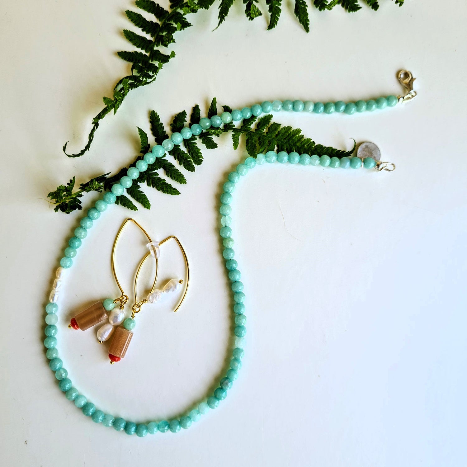 Ketting Together, amazoniet, parel