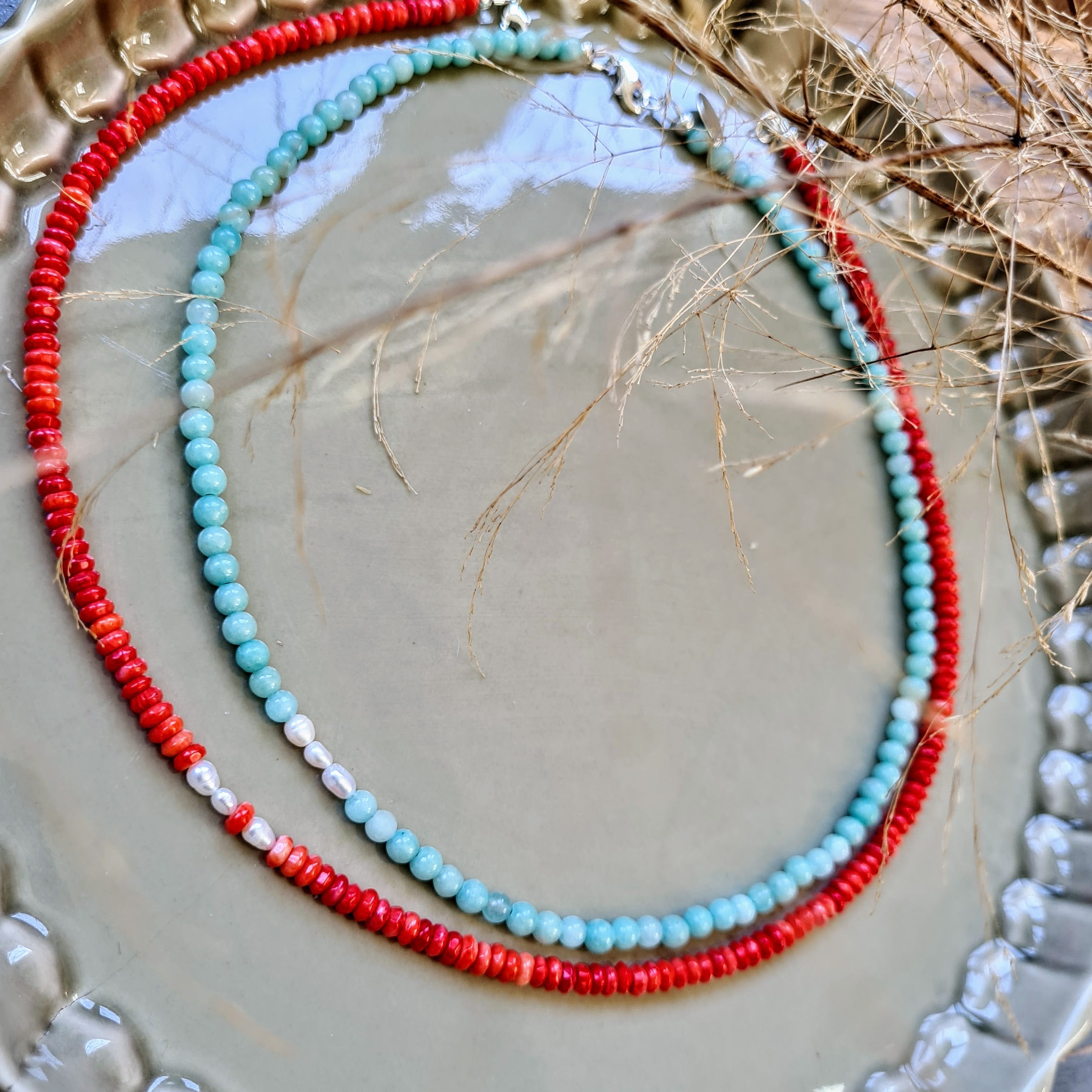 Armband Together, amazoniet, parel