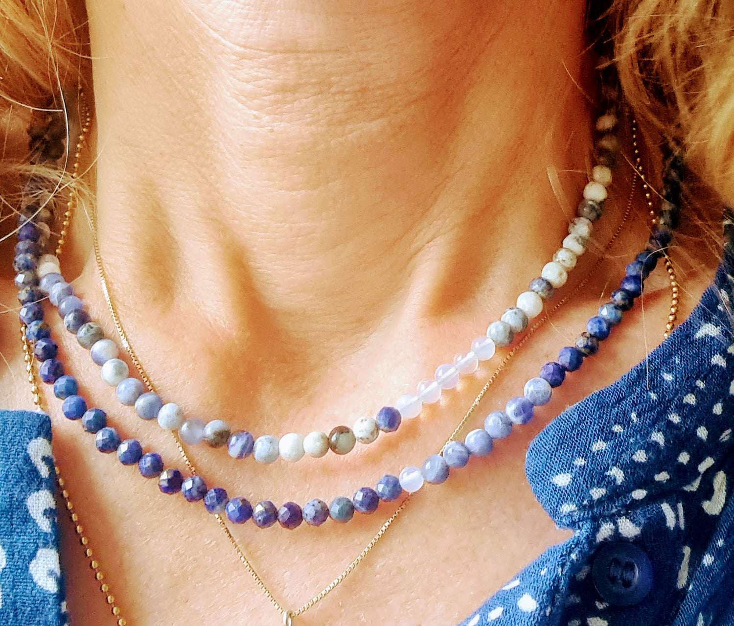 Ketting Blue Wisdom, lapis lazuli, sodaliet, maansteen