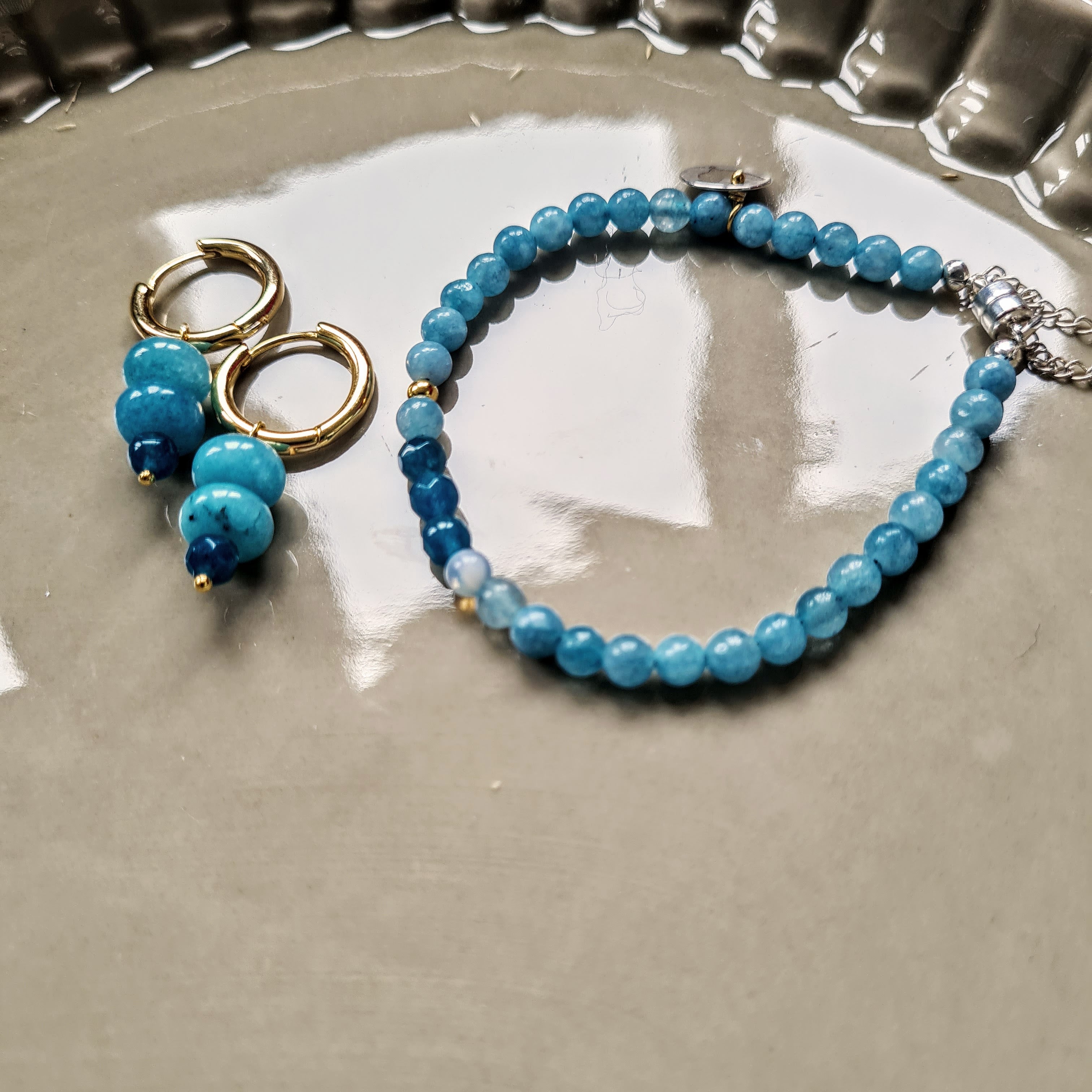Armband Blue Heaven, blue lace agaat, jade