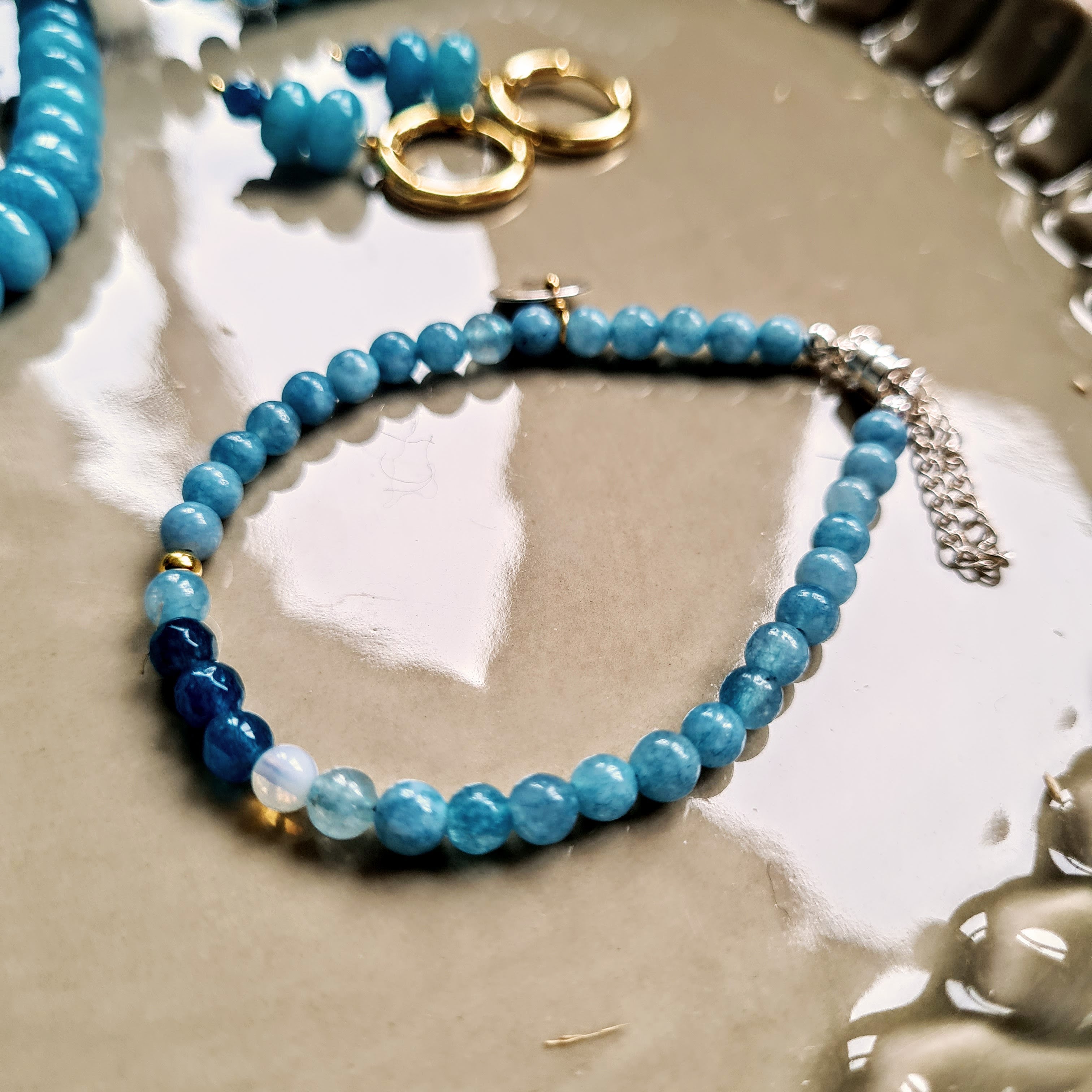 Armband Blue Heaven, blue lace agaat, jade