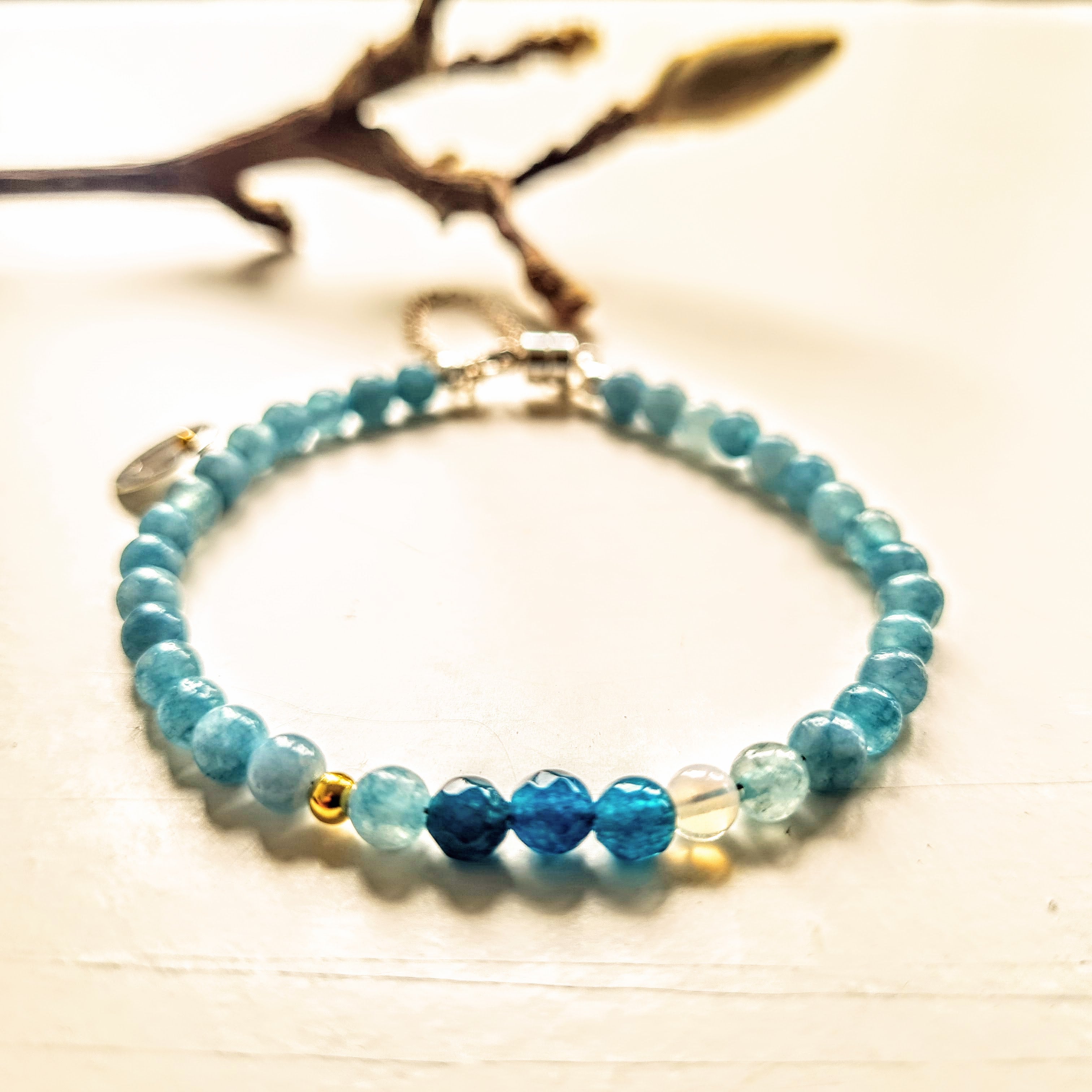 Armband Blue Heaven, blue lace agaat, jade