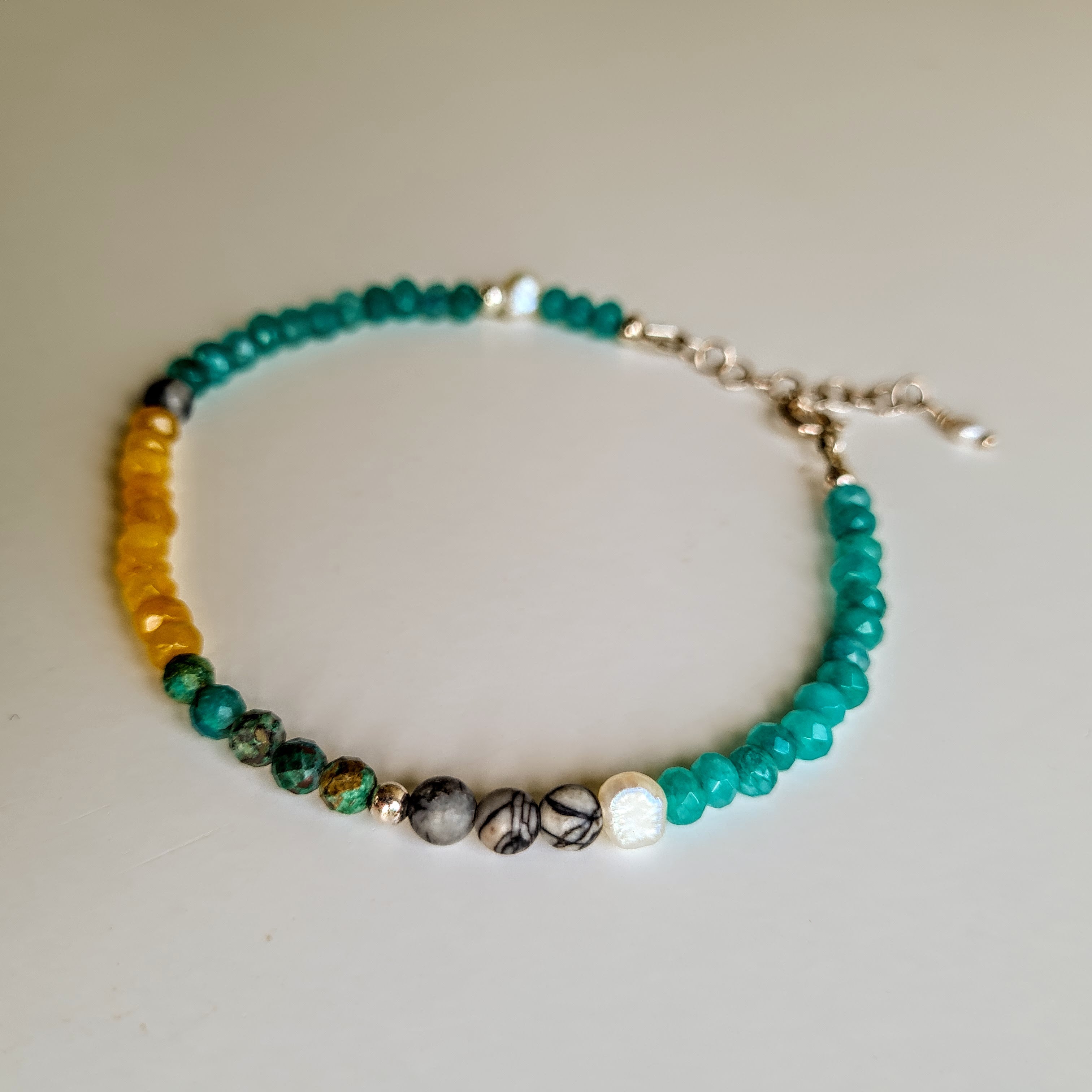 Armband Pearl Ocean, jade, parel en chrysocolla
