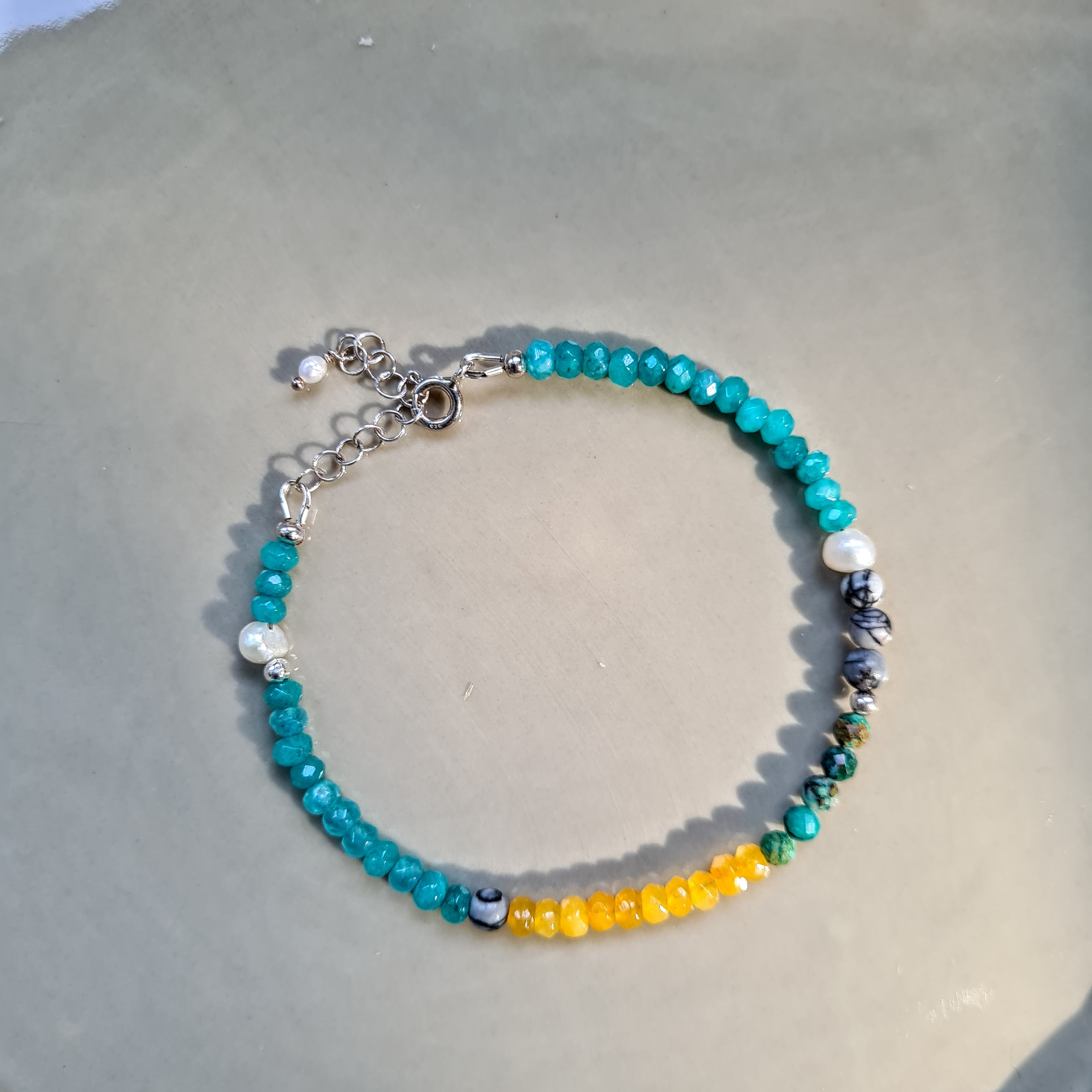 Armband Pearl Ocean, jade, parel en chrysocolla