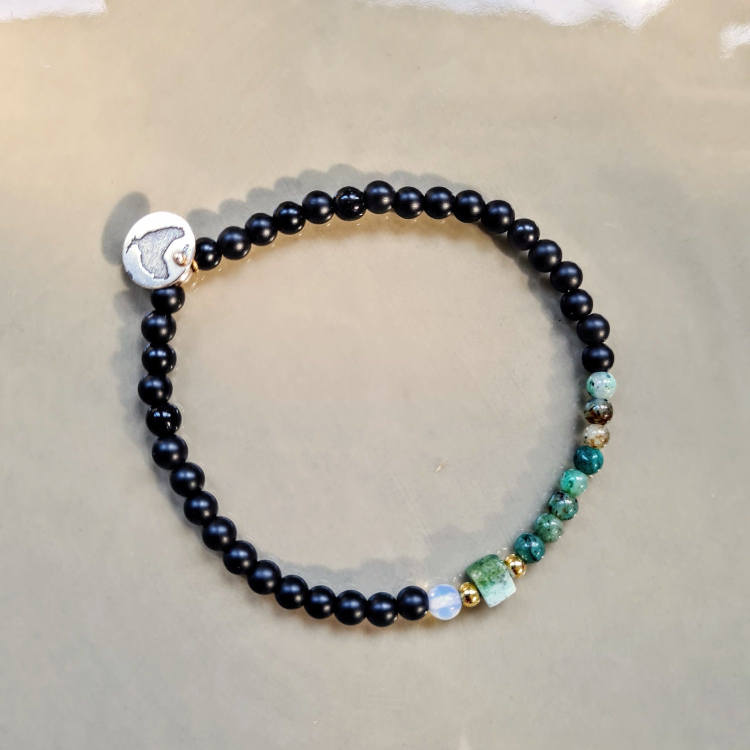 Enkelbandje Ocean Shadow, chrysocolla, maansteen, onyx