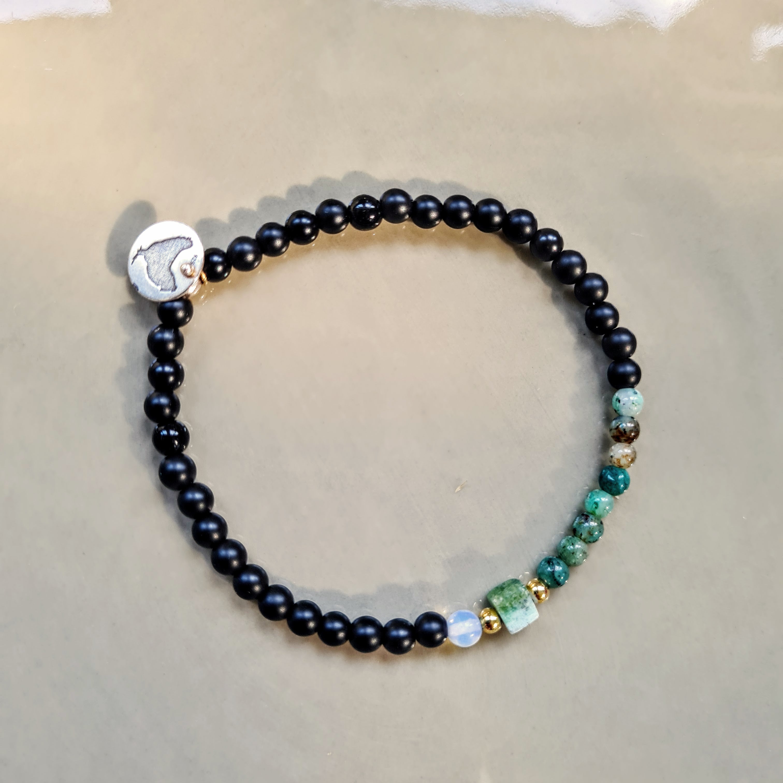 Enkelbandje Ocean Shadow, chrysocolla, maansteen, onyx