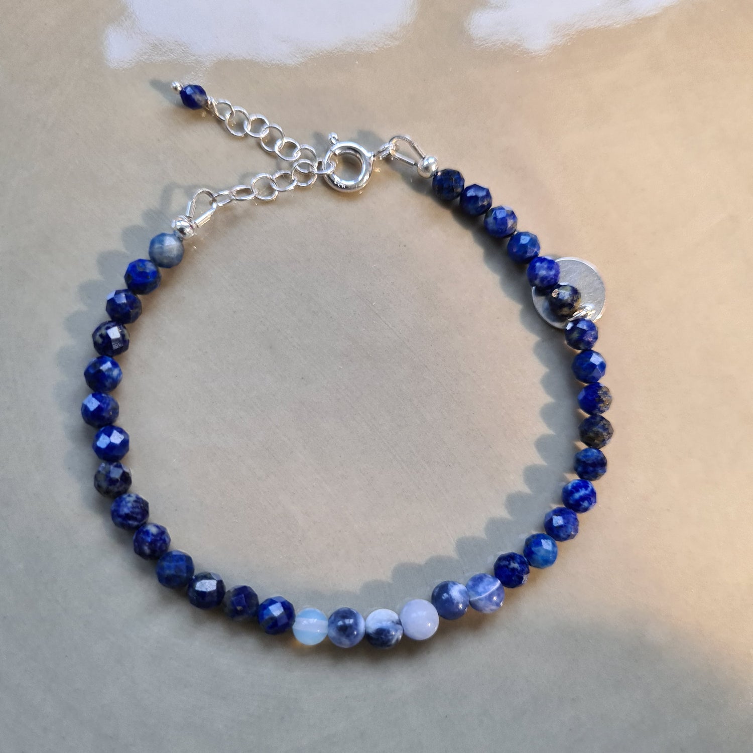 Enkelbandje Blue Wisdom, lapis lazuli, sodaliet, maansteen