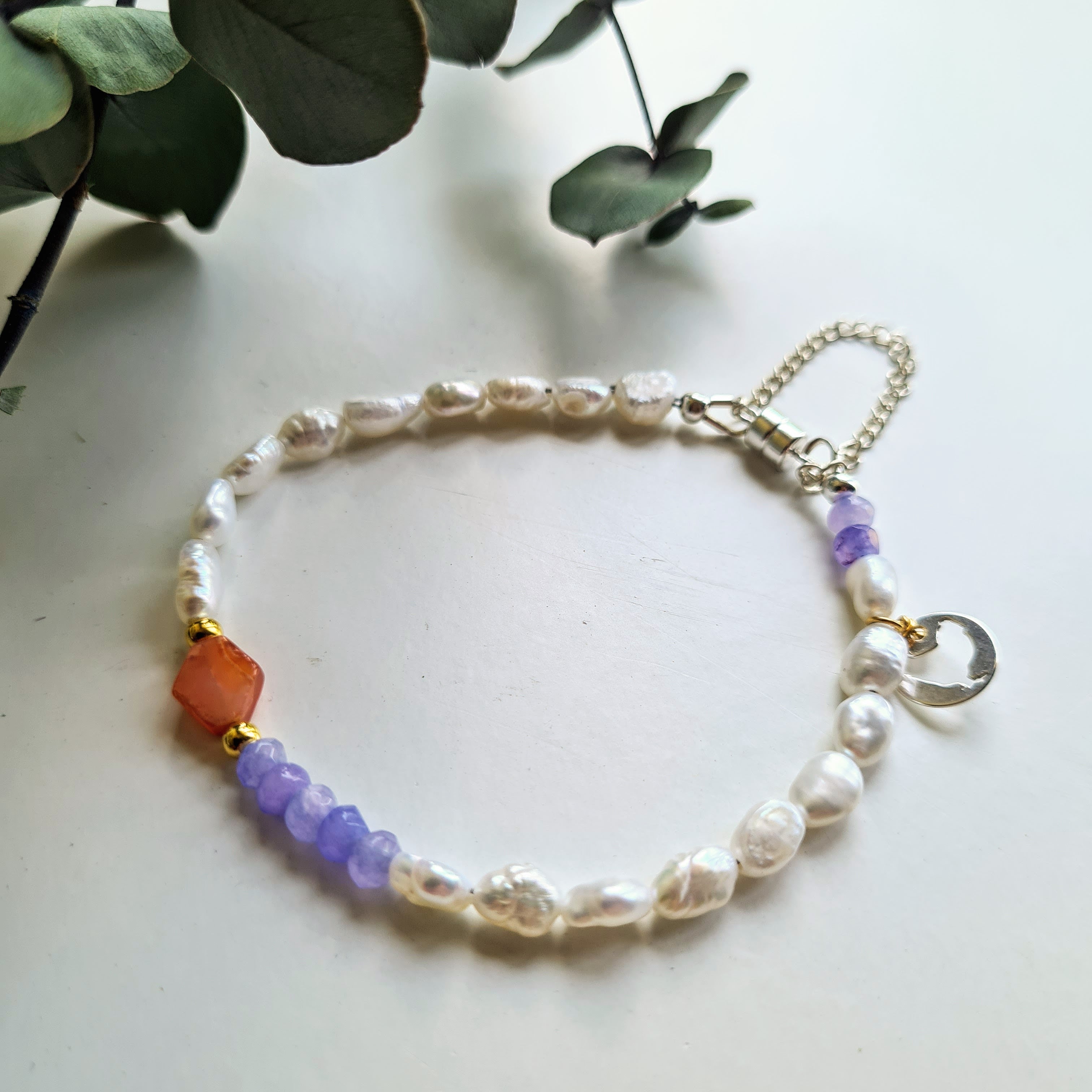 Armband Lilac Smile, parel, carneool, lila jade