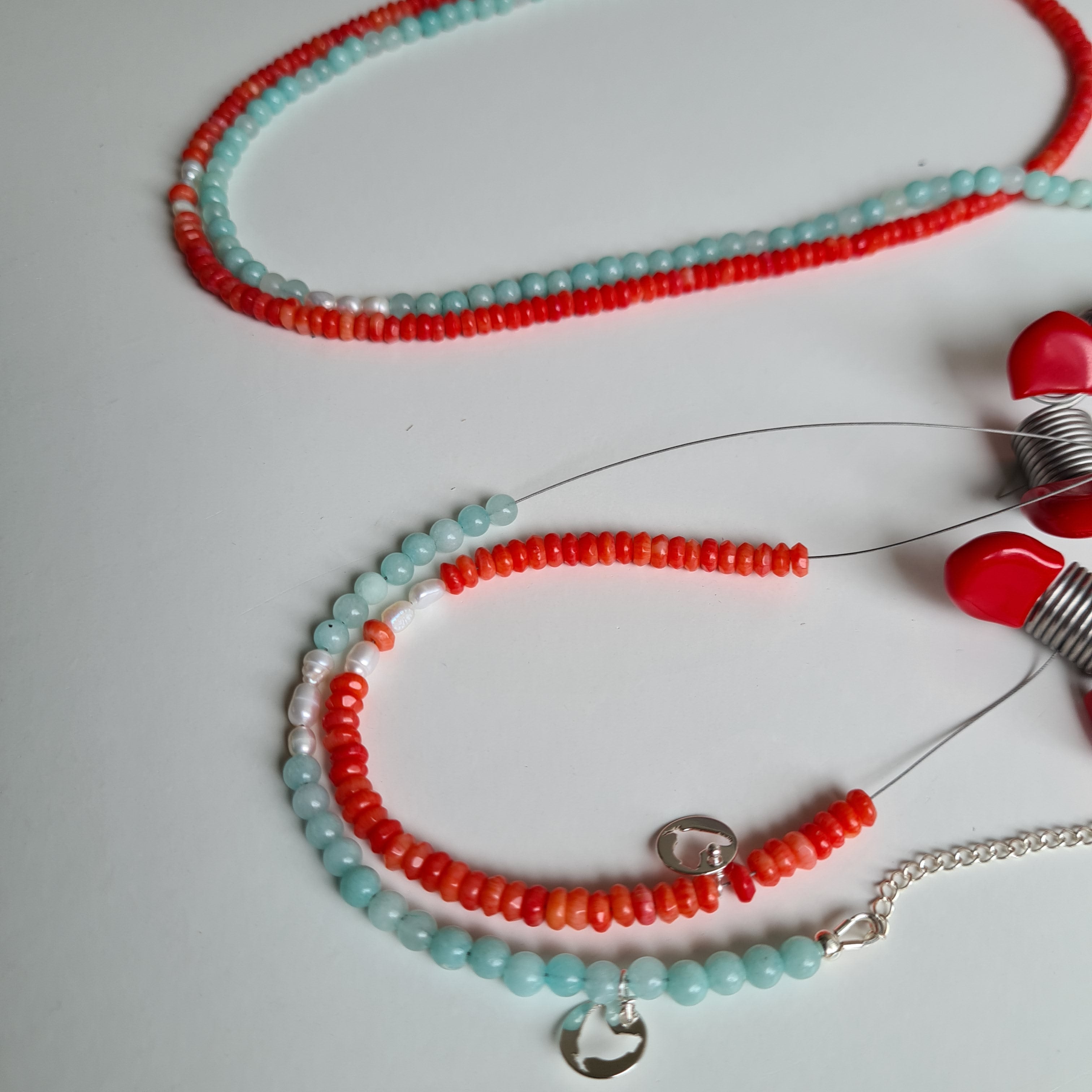 Armband Together, amazoniet, parel