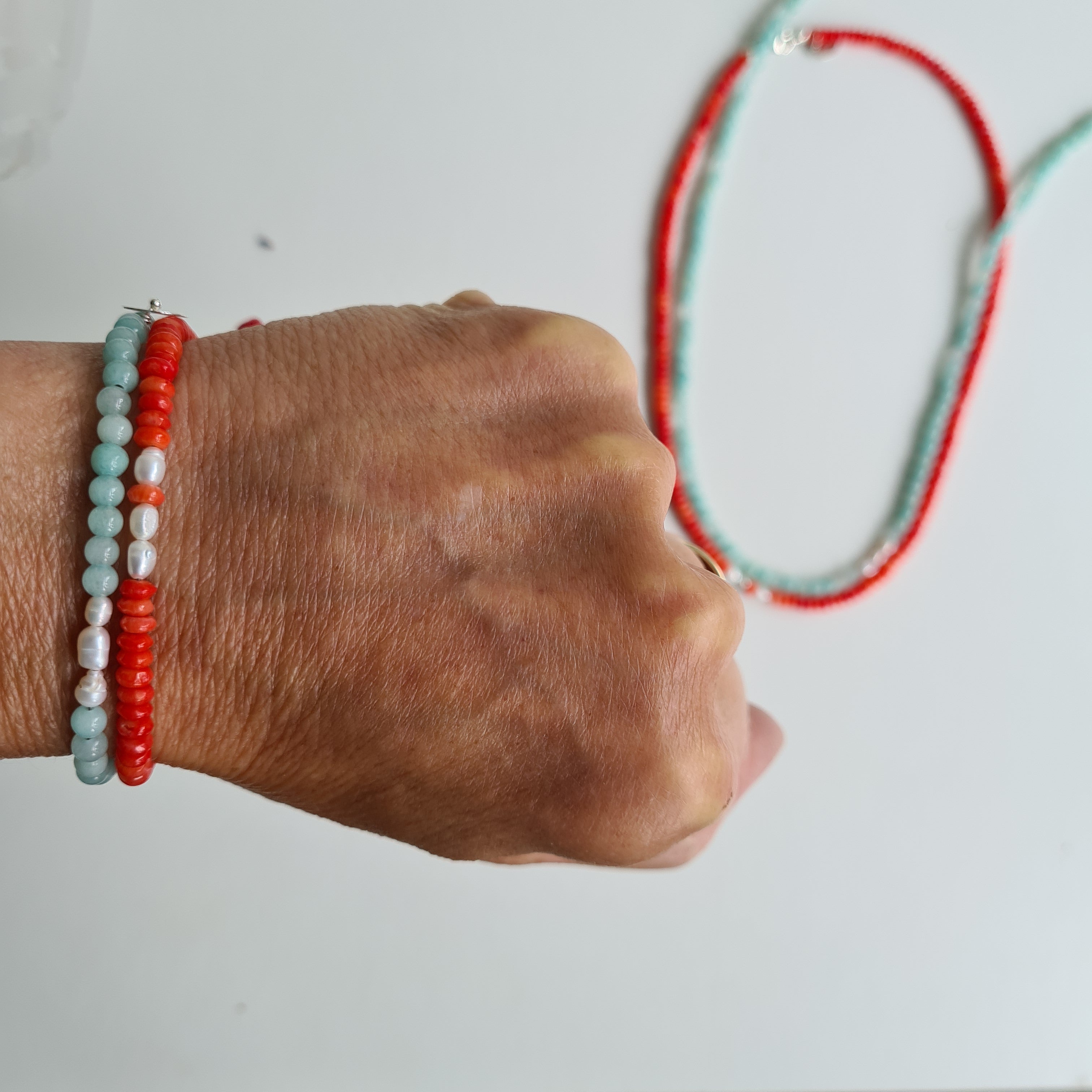 Armband Together, amazoniet, parel