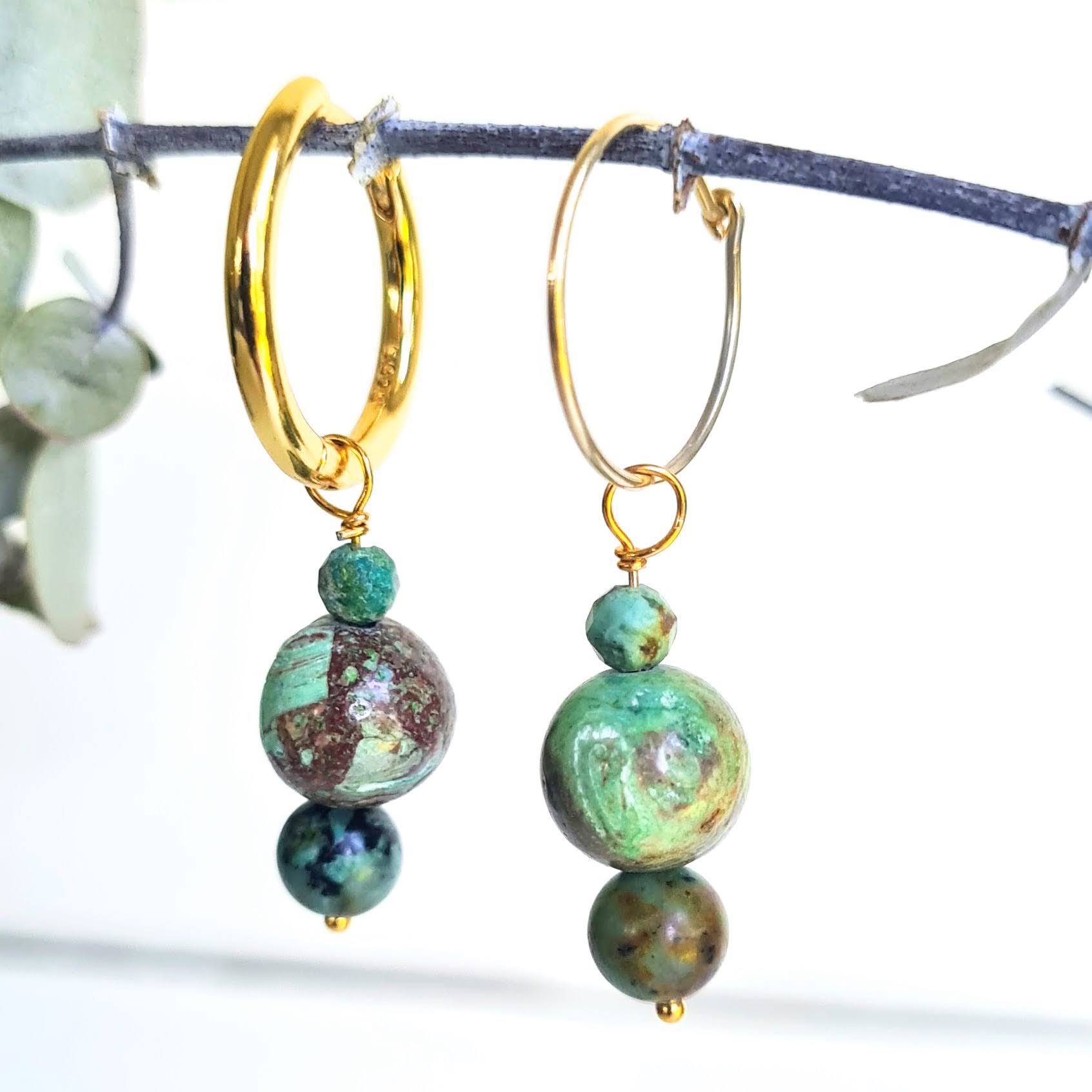 Oorringen Green Balance, chrysocolla, afrikaans turquoise