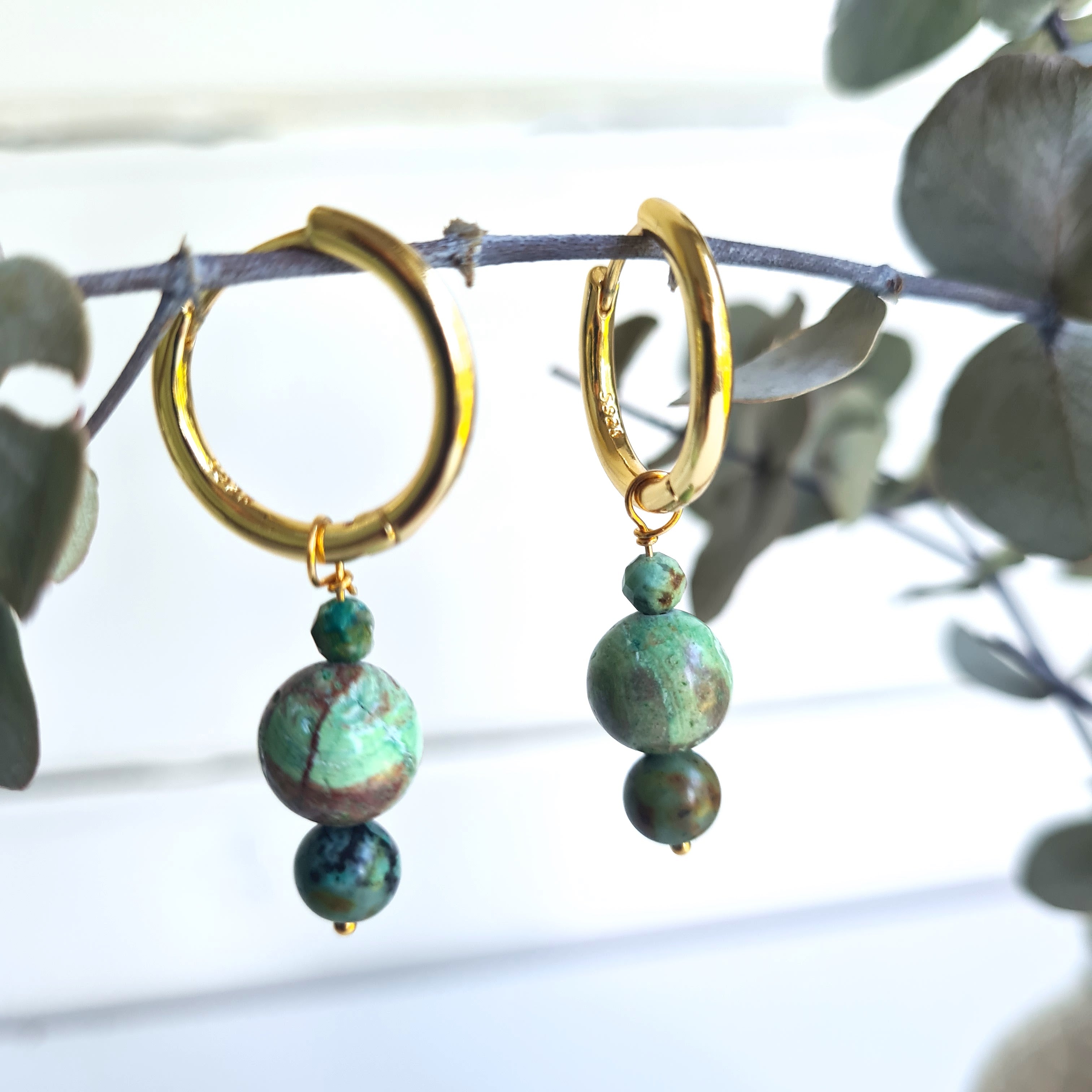 Oorringen Green Balance, chrysocolla, afrikaans turquoise