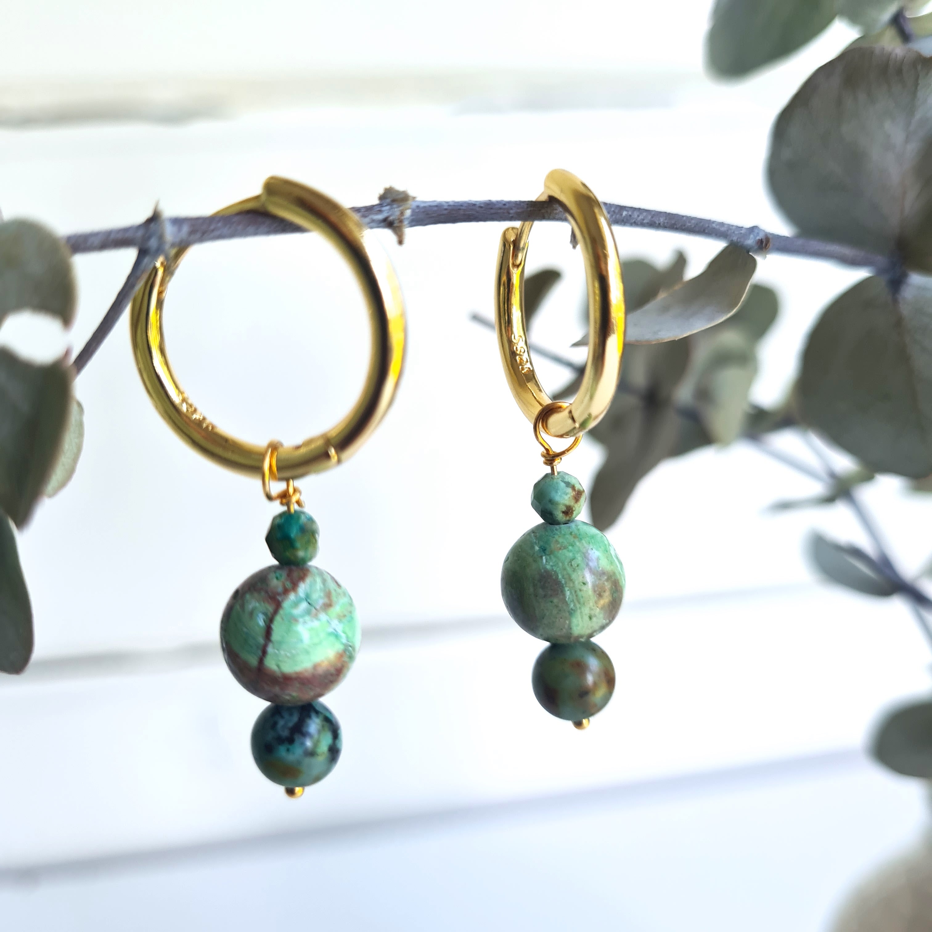 1 Oorbel Green Balance, chrysocolla, afrikaans turquoise