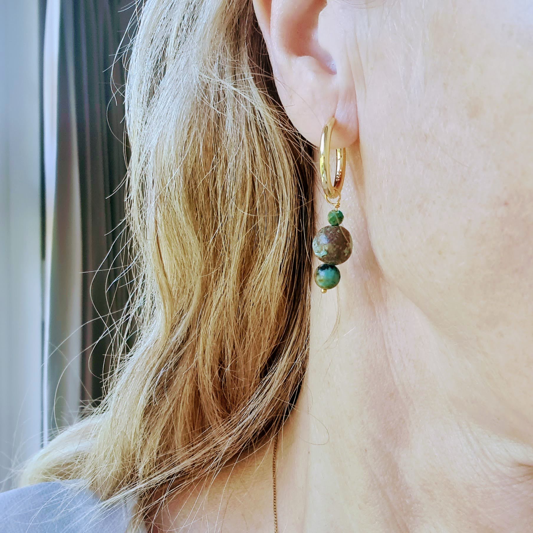 1 Oorbel Green Balance, chrysocolla, afrikaans turquoise