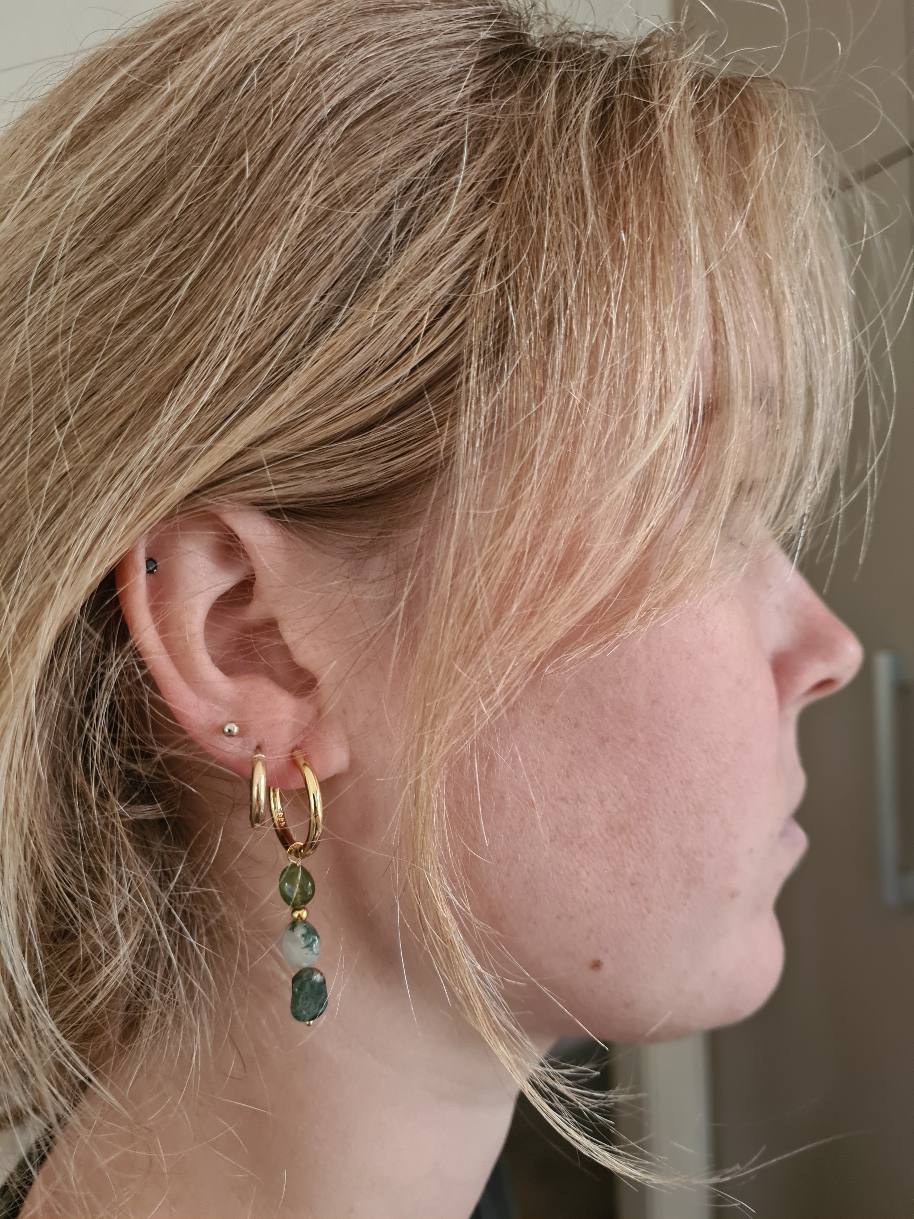 Oorbellen Green Soul, mos agaat