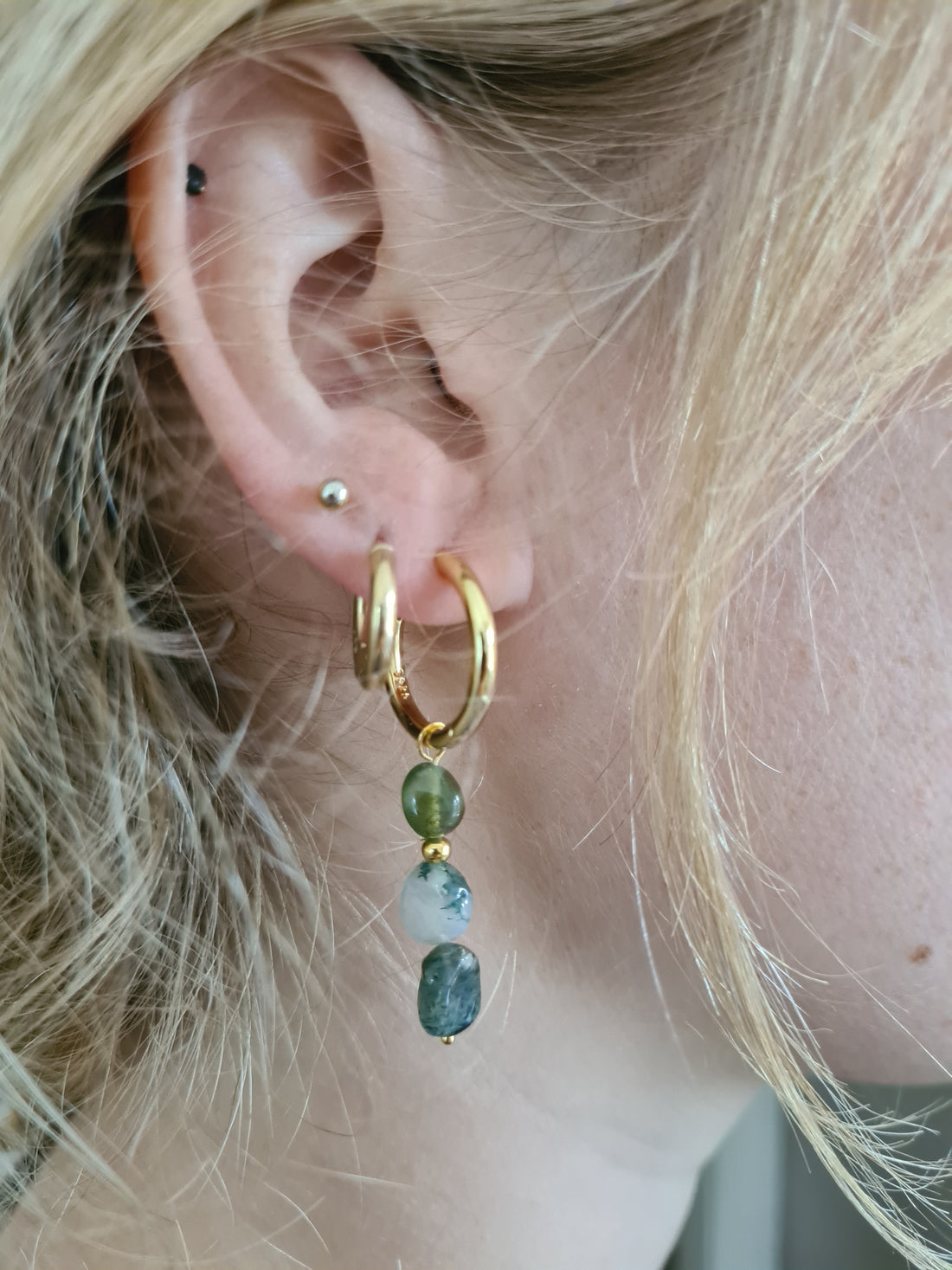 Set Armband & Oorbellen Hidden Emotions, parel, mos agaat