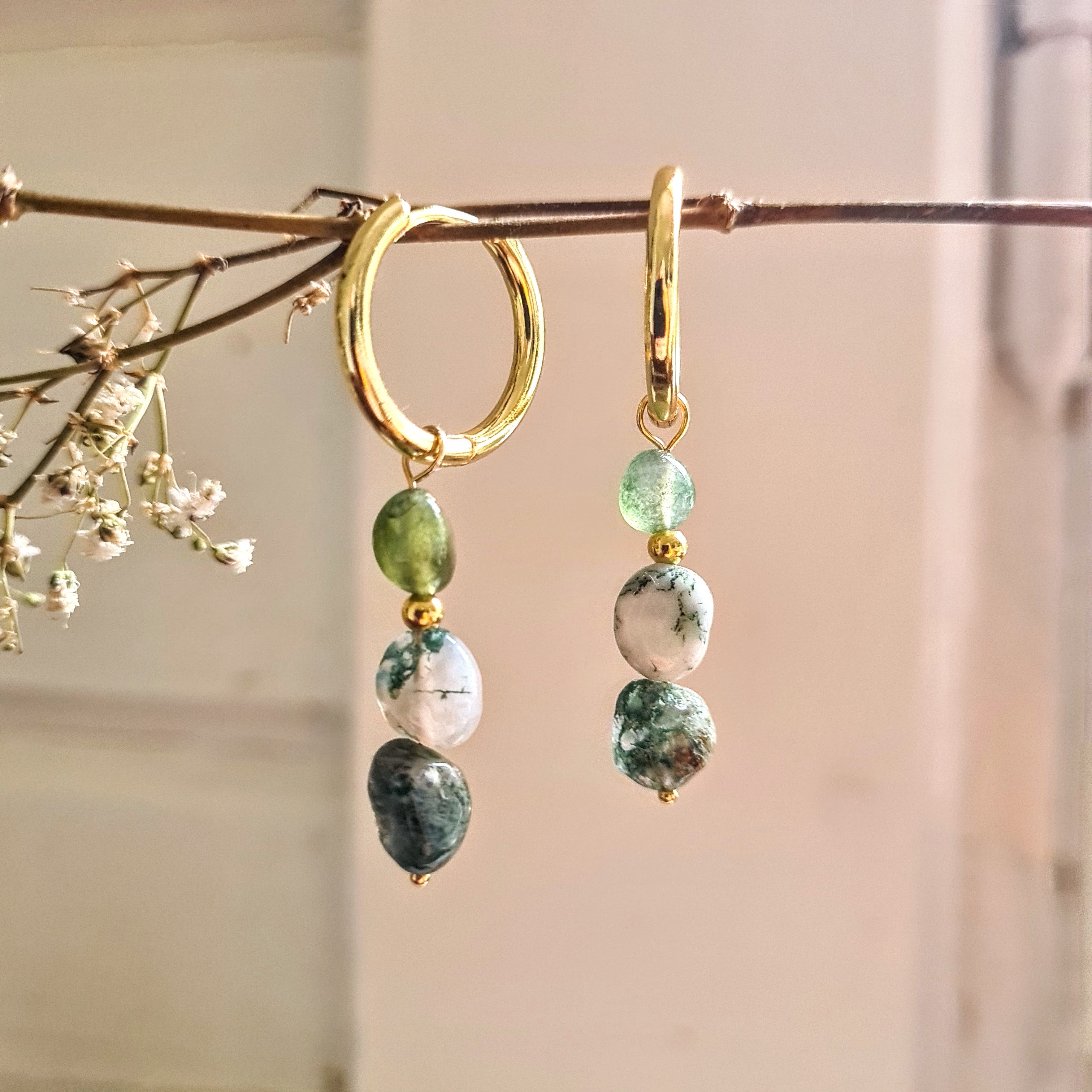 Oorbellen Green Soul, mos agaat
