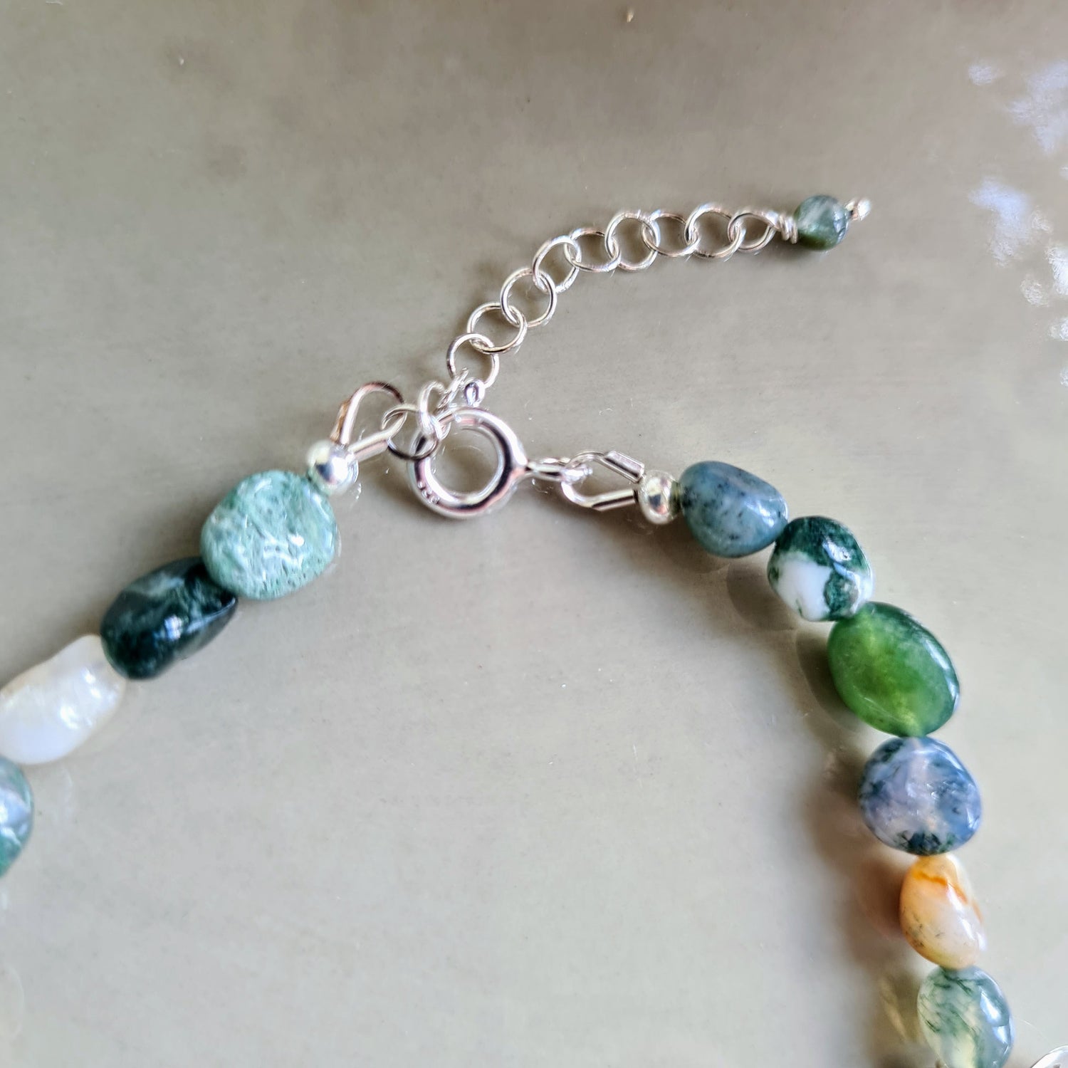 Set Armband & Oorbellen Hidden Emotions, parel, mos agaat