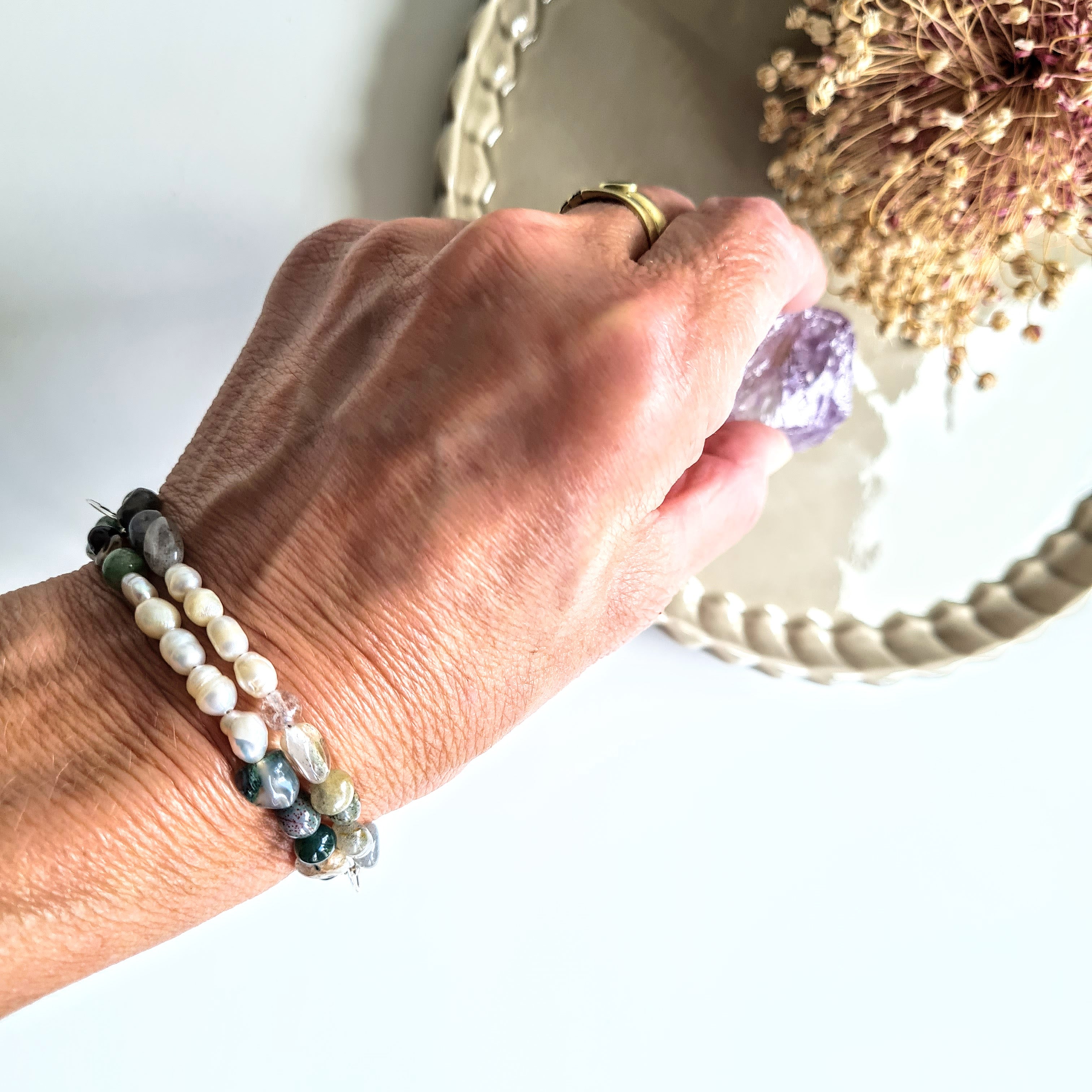 Armband Hidden Emotions, parel, mos agaat