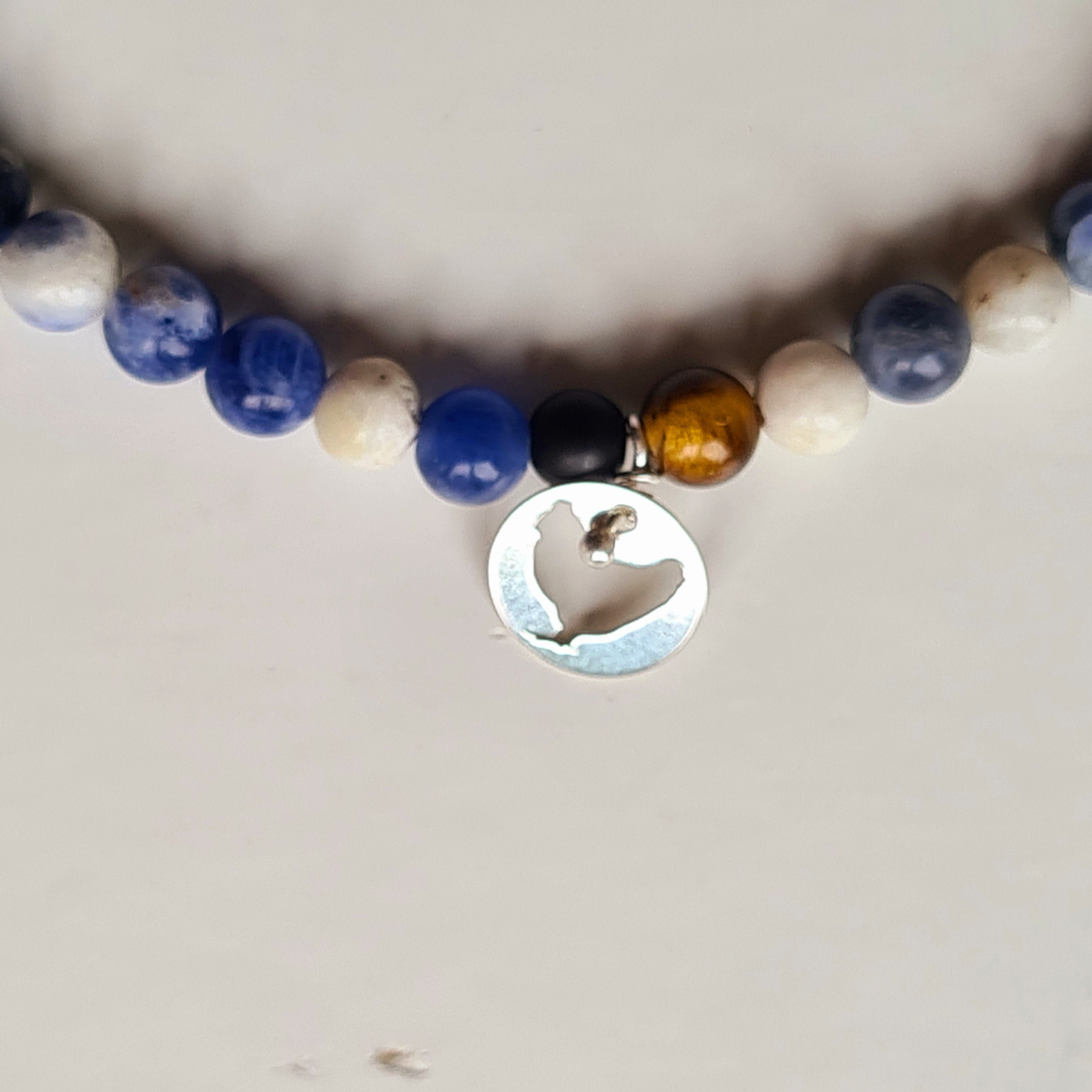 Armband Virginia, lapis lazuli, sodaliet, gouden tijgeroog, onyx