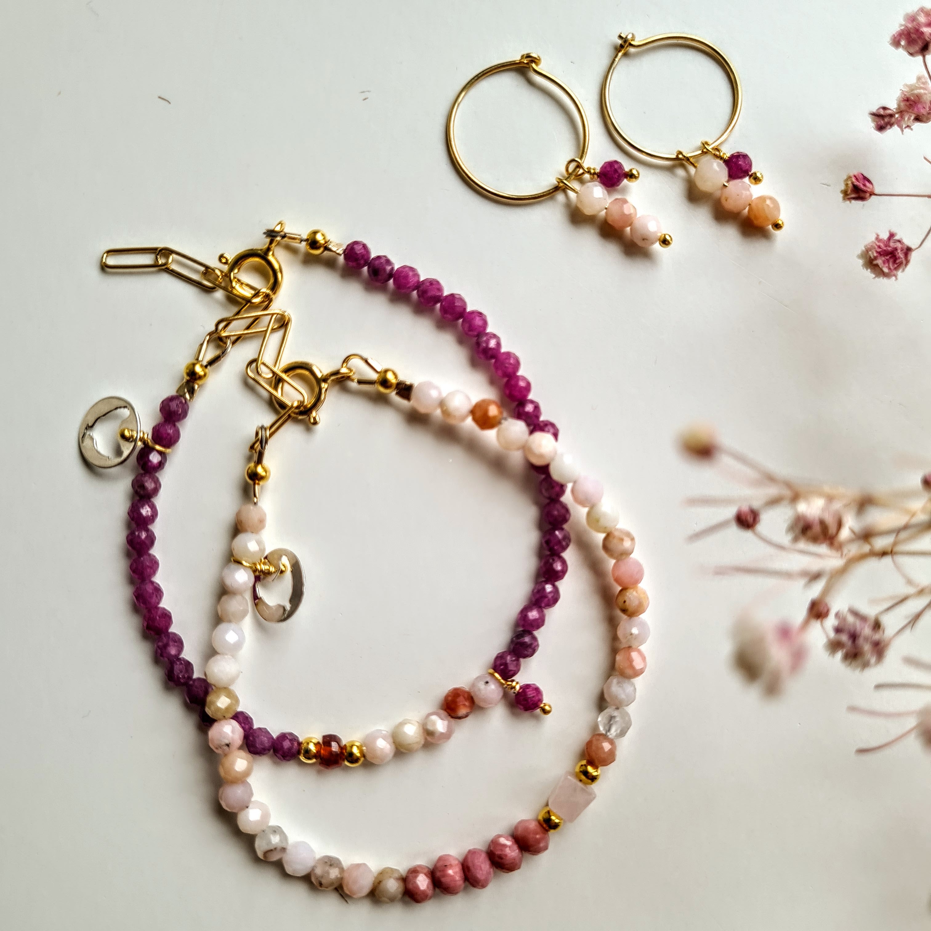 Armband Softly, opaal, rhodoniet, rozekwarts