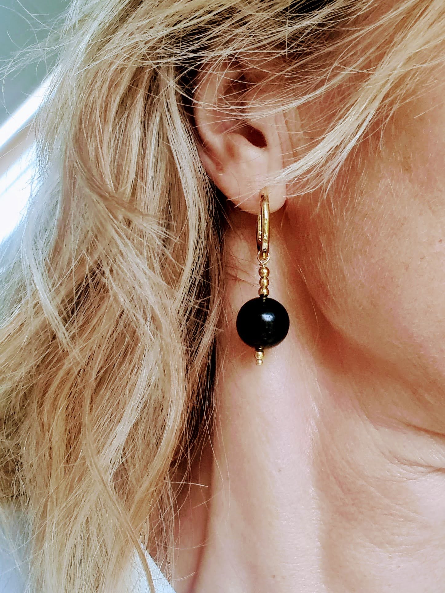 Oorringen Your Sense, goud obsidiaan