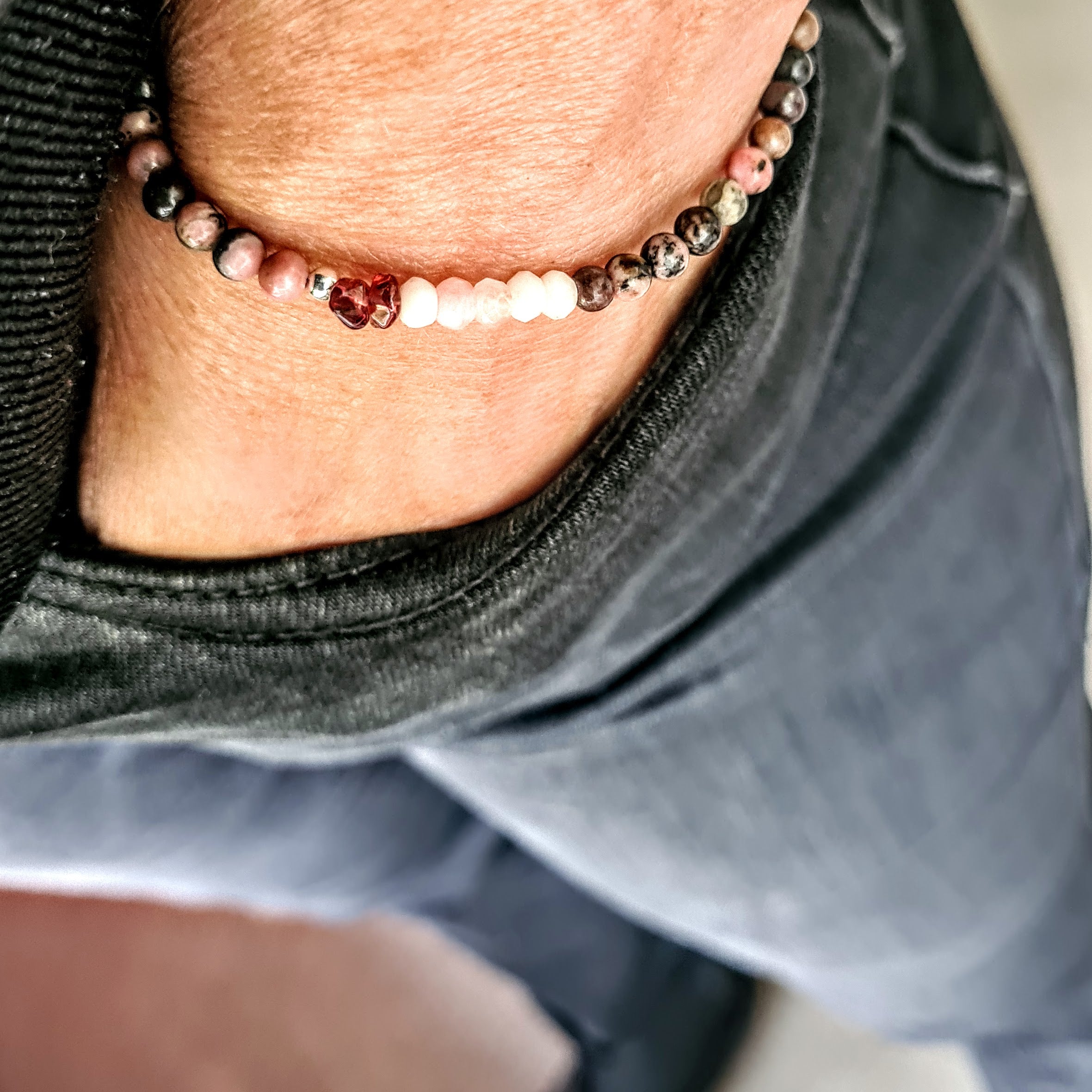 Armband Live Twice, rhodoniet en granaat