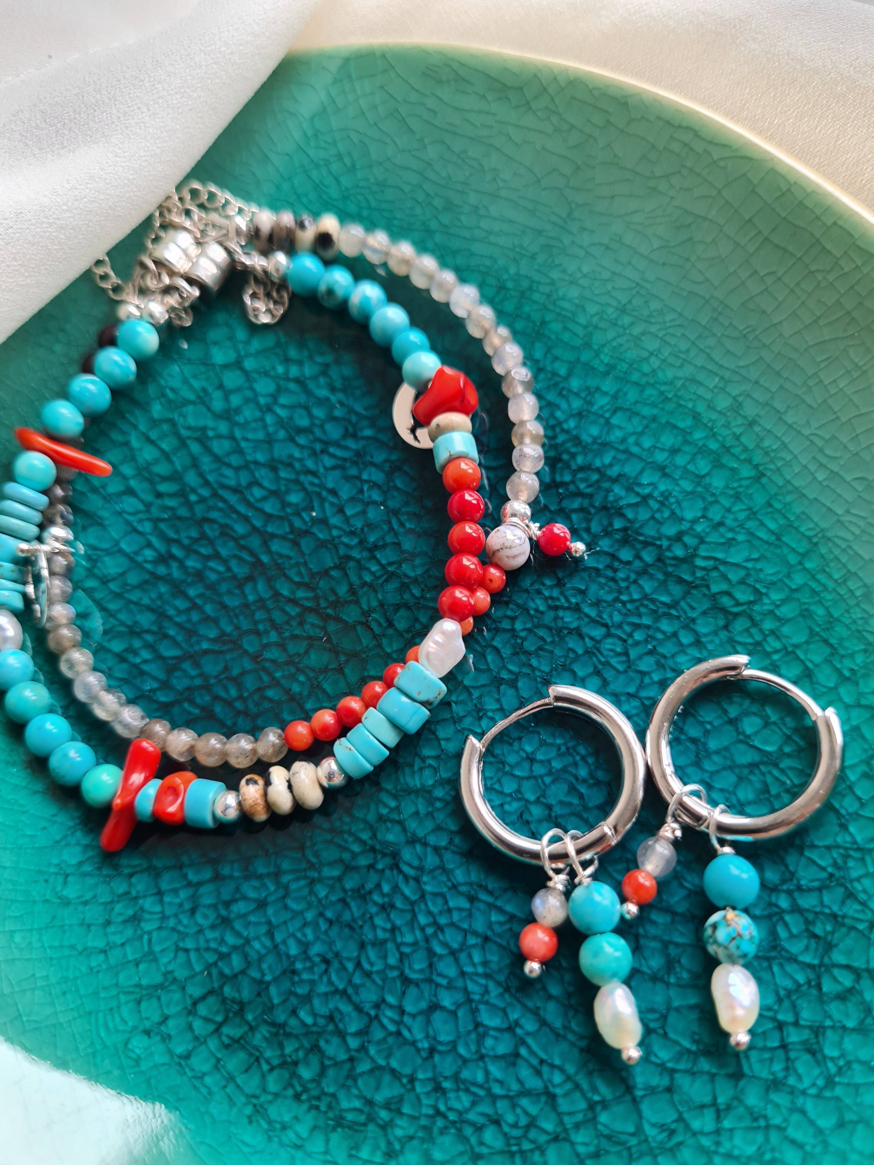 OOrbellen Cheeky Sisters, parel, koraal, turquoise magnesiet