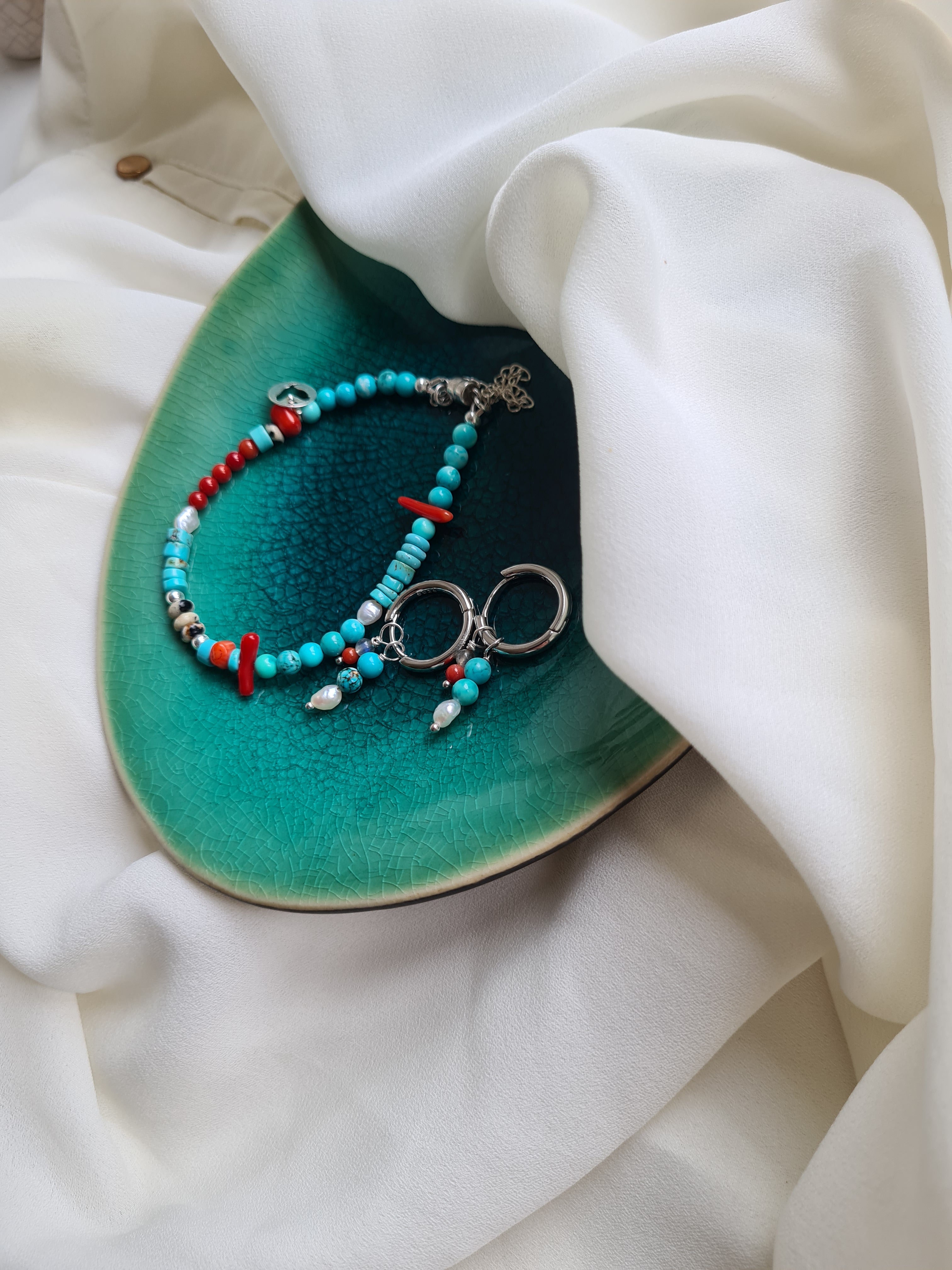 OOrbellen Cheeky Sisters, parel, koraal, turquoise magnesiet