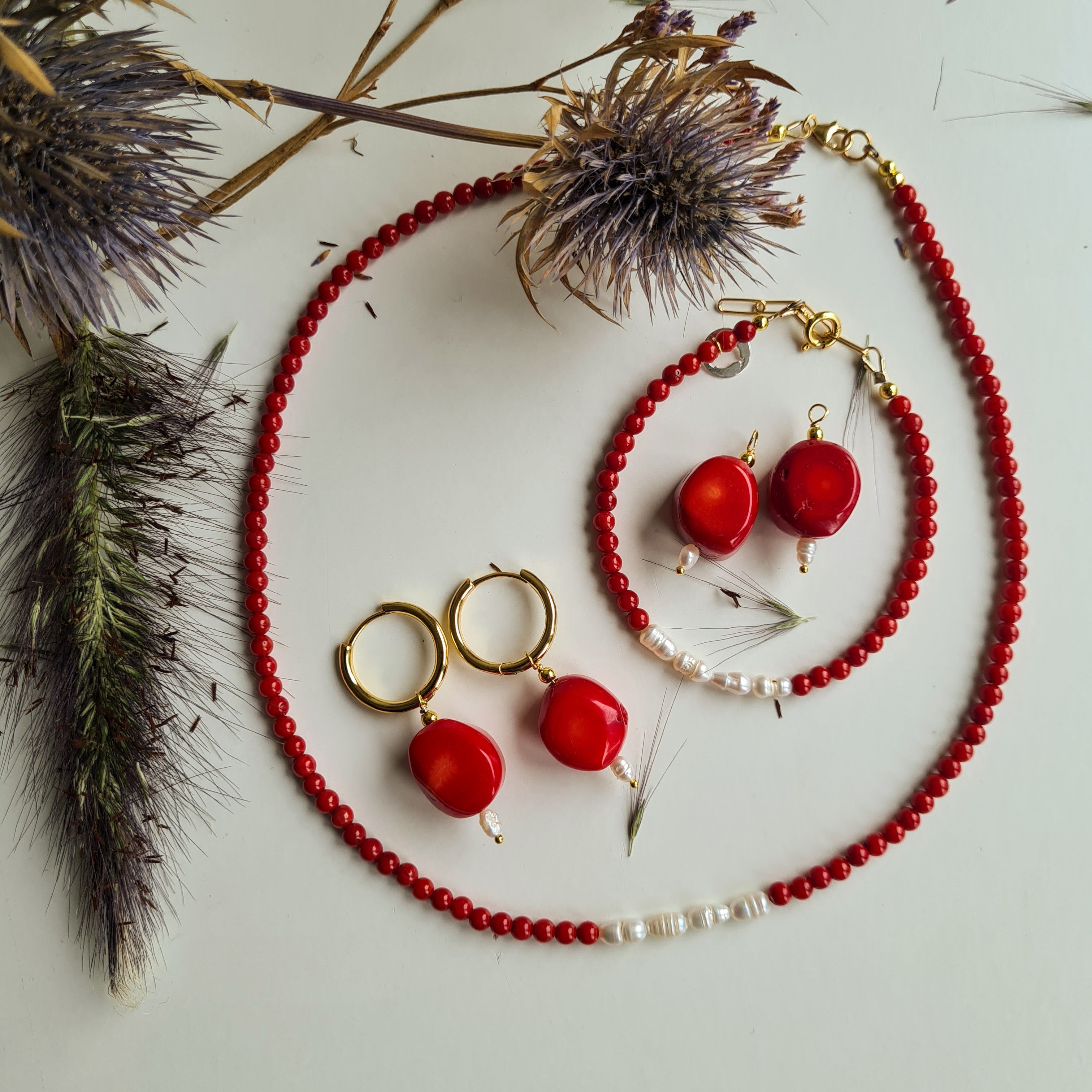 Armband Bonfire, parel en koraal