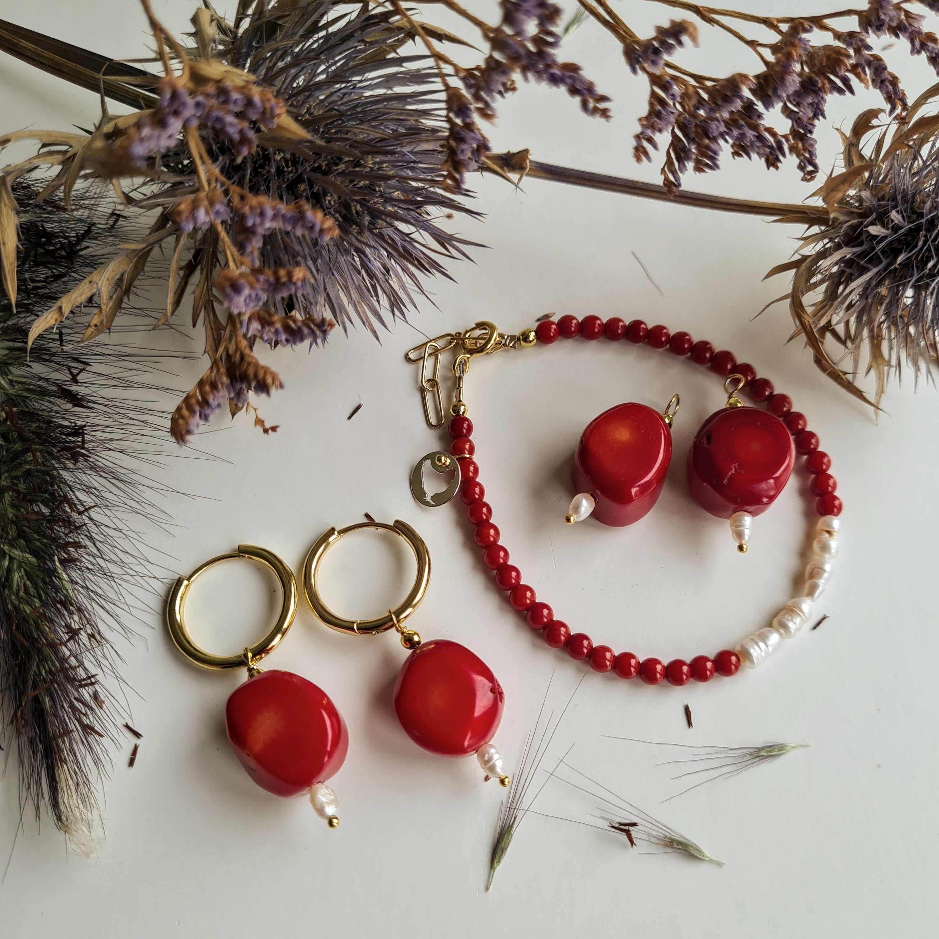 Armband Bonfire, parel en koraal