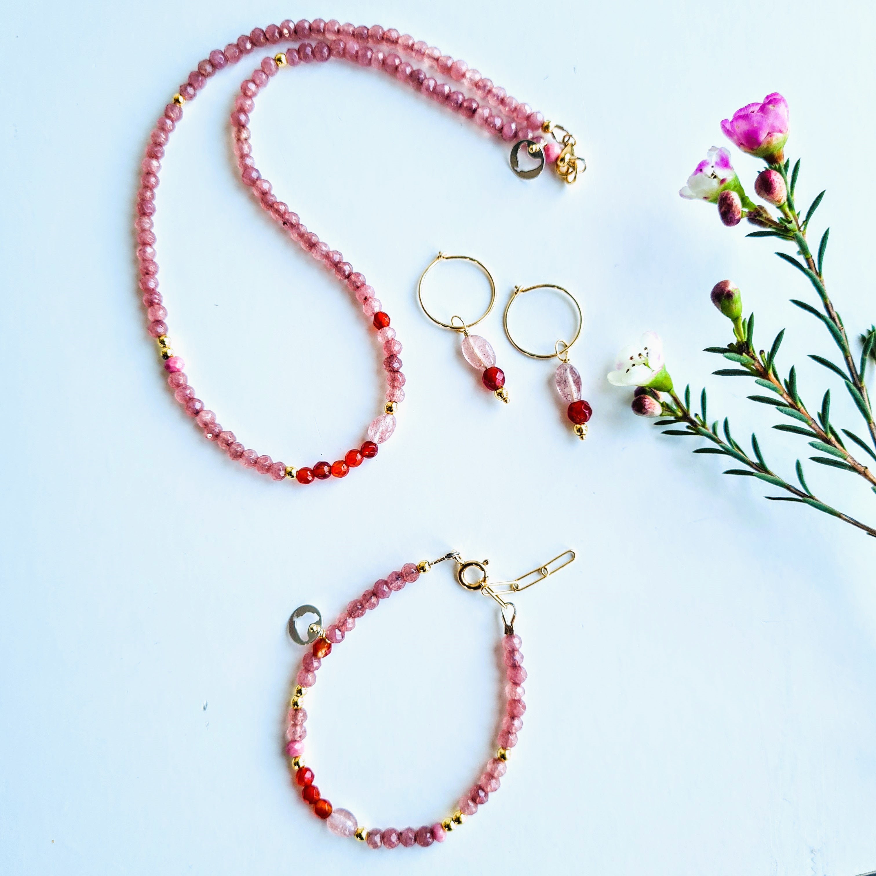 Ketting Sweet Dreams, agaat, carneool, aardbeienkwarts