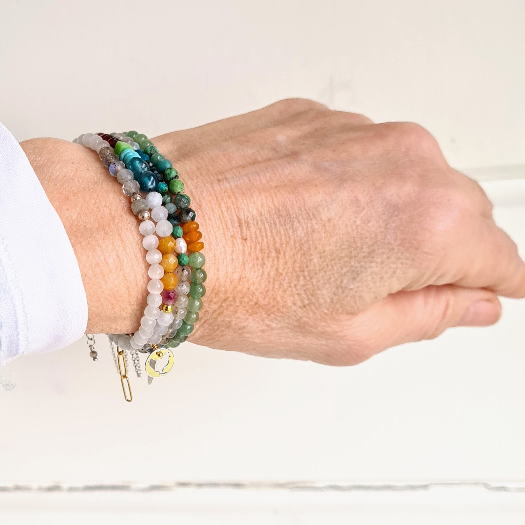 Armband Soft Voice, aquamarijn, carneool, apatiet