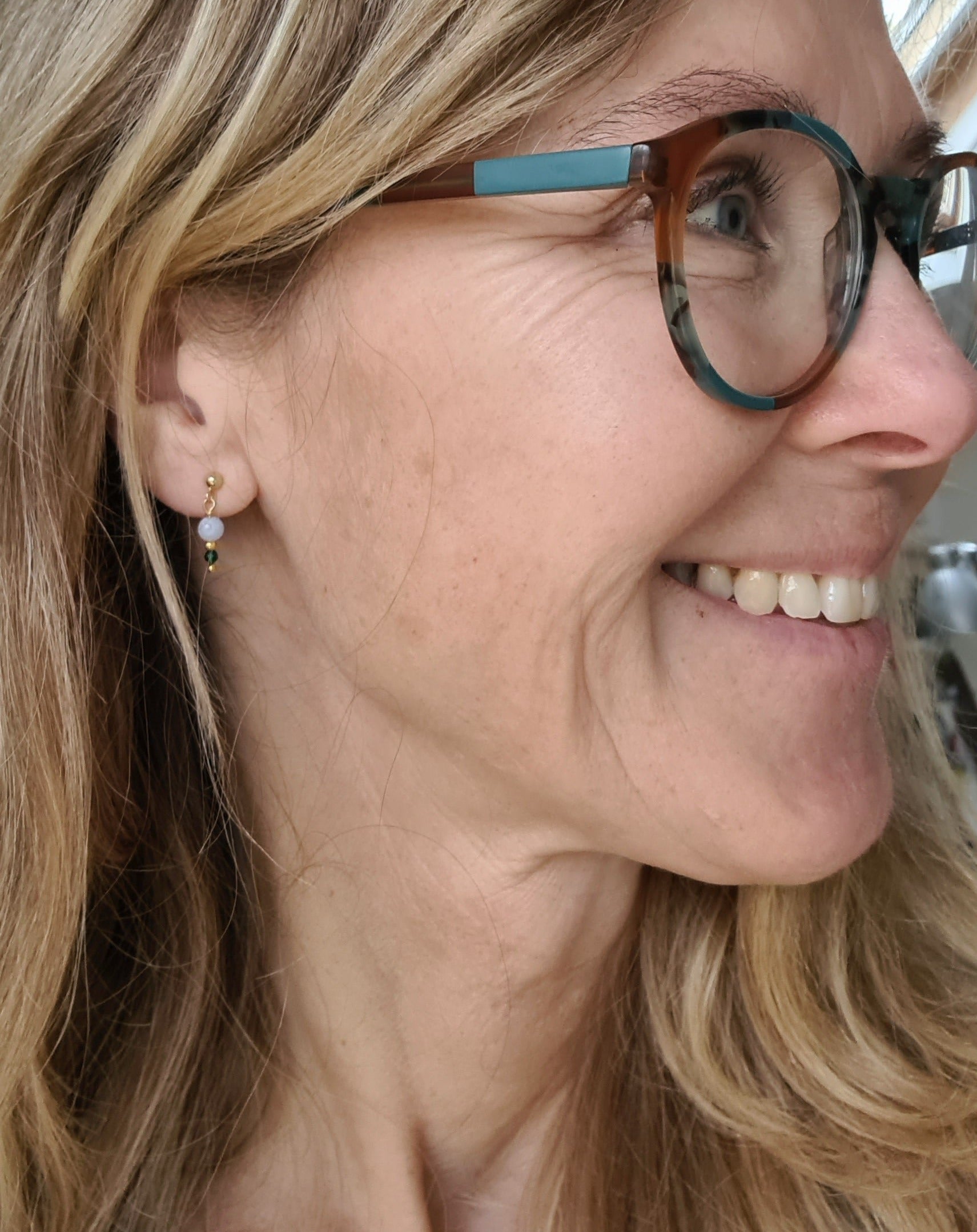 Oorbellen Summertime, blue lace agaat / chalcedoon, spinel