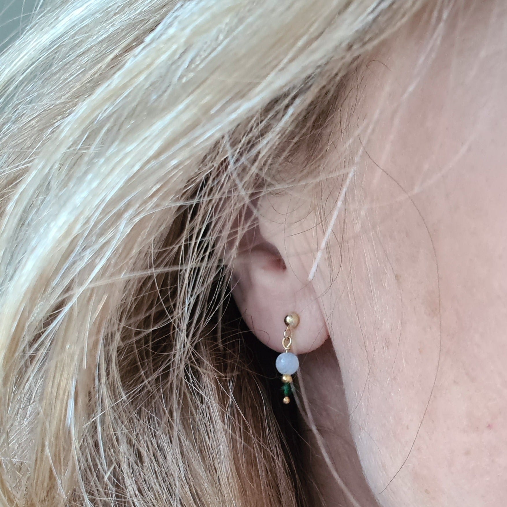 Oorbellen Summertime, blue lace agaat / chalcedoon, spinel