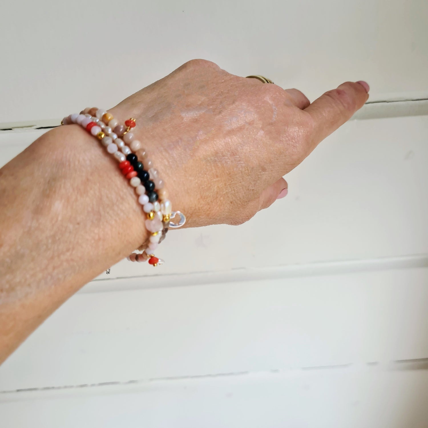 Armband Endless Story, met zonnesteen, opaal, koraal