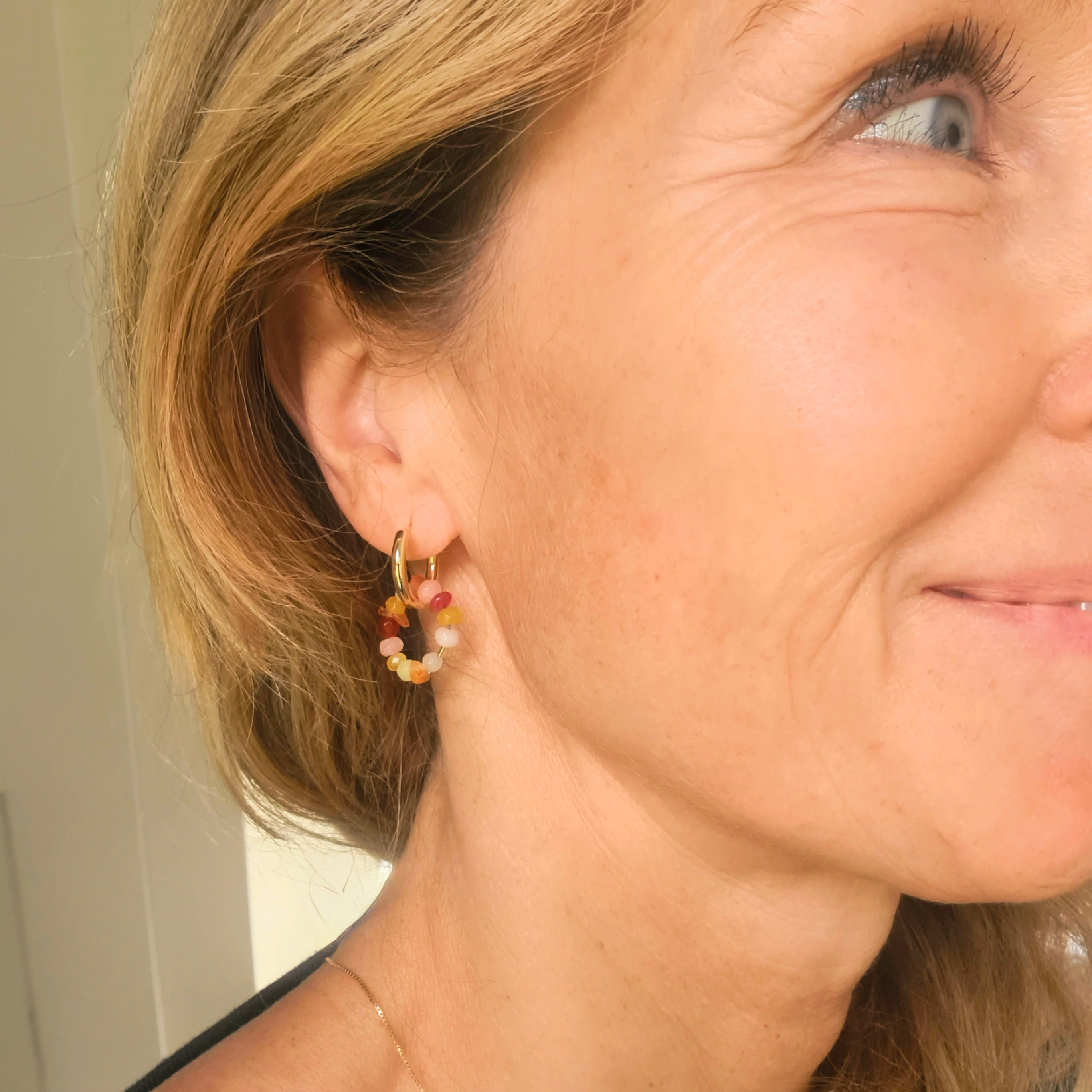 Oorbellen Flower Heaven, rozekwarts, carneool, agaat