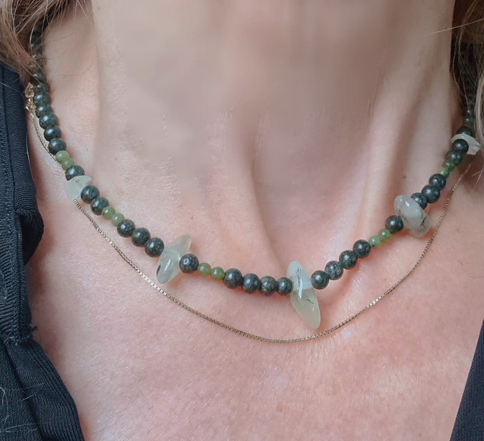 Ketting Green Path, groene zoïsiet, prehniet, serpentijn