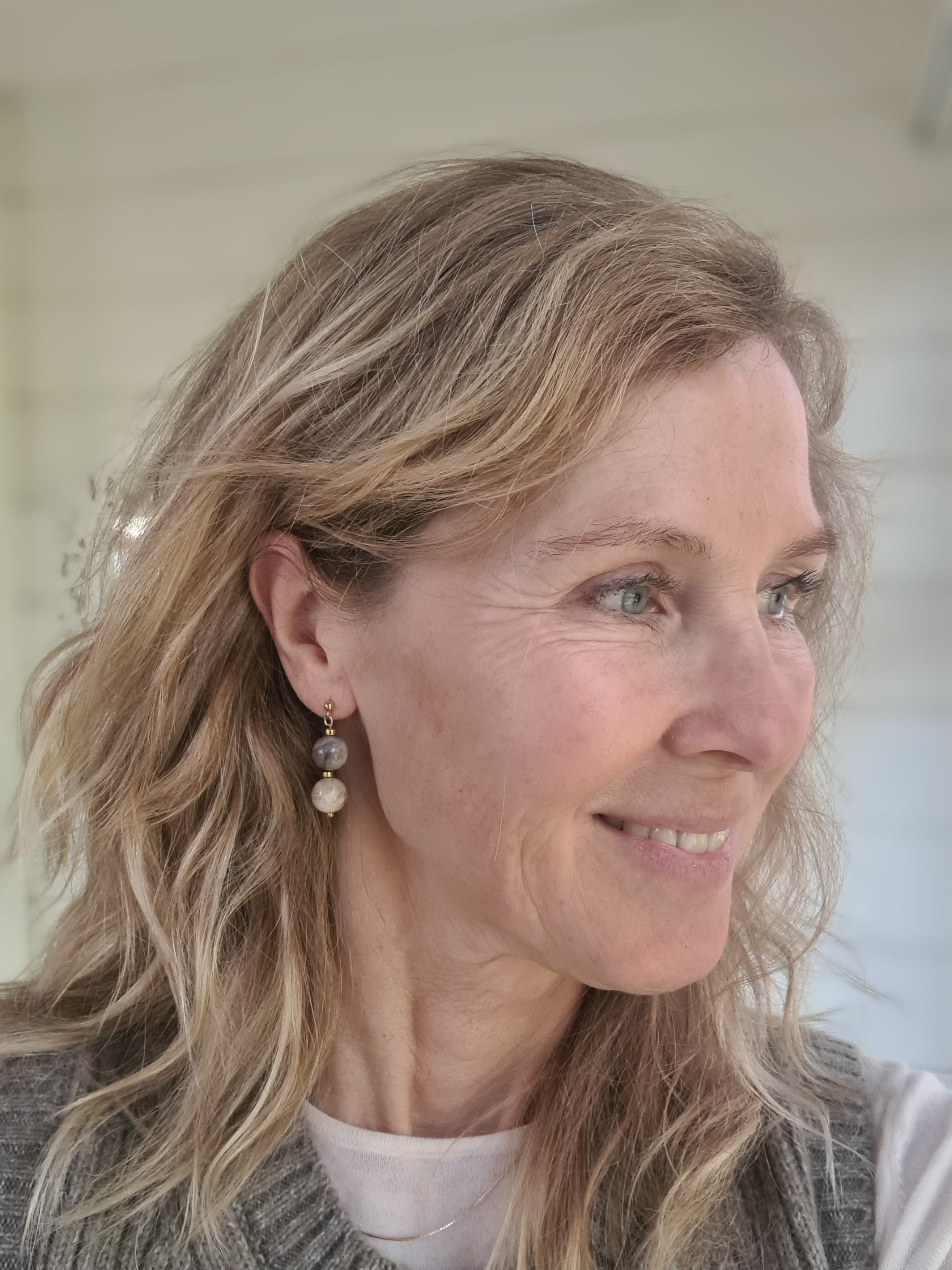 Oorbellen Earth Glow, beige-bruine agaat