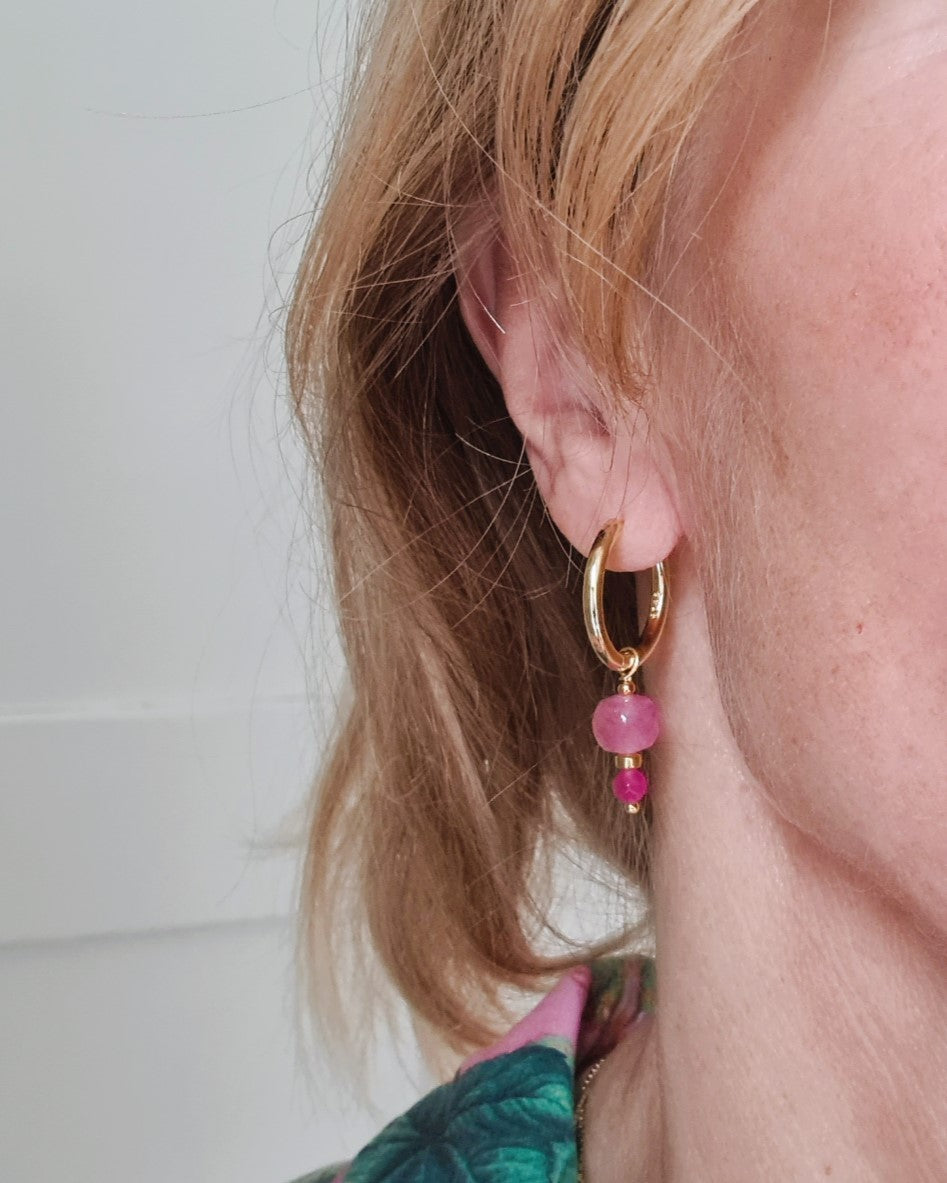 Oorbellen Pink Kiss, roze toermalijn, jade