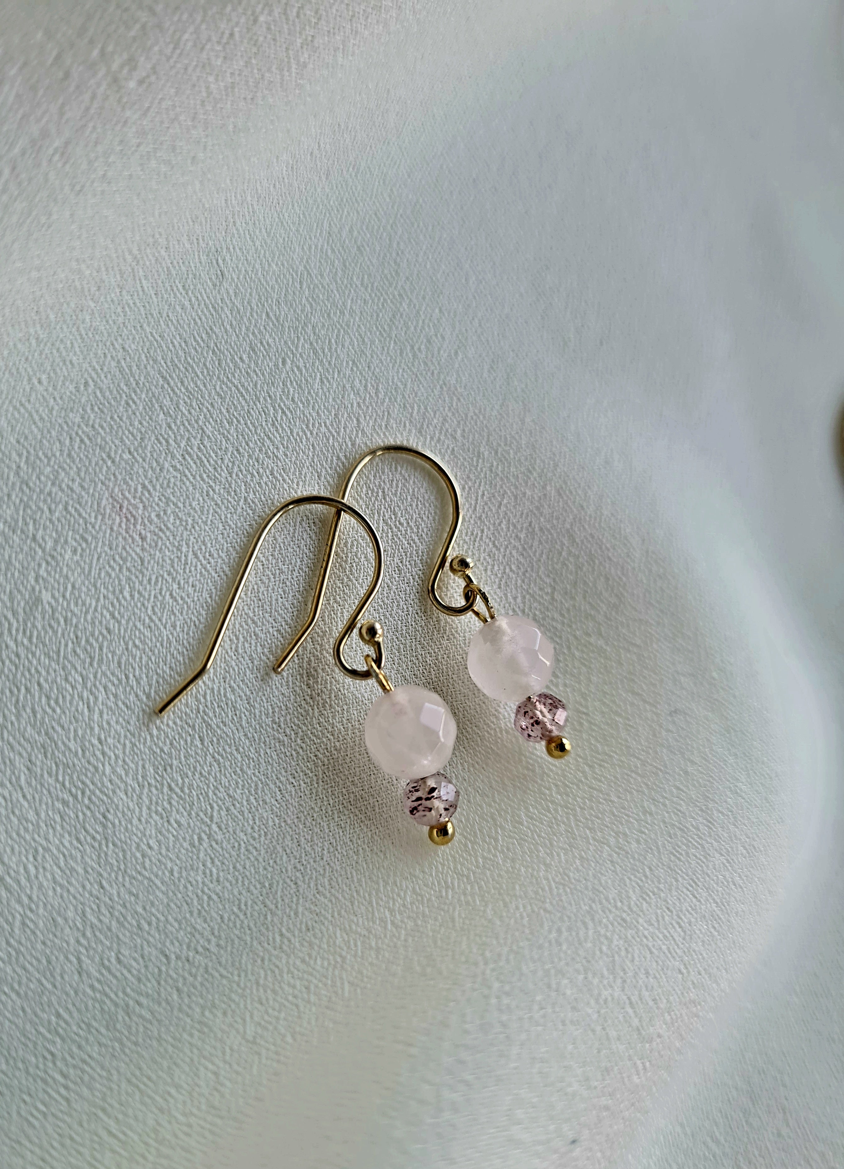 Oorbellen Forever, rozekwarts, aardbeienkwarts