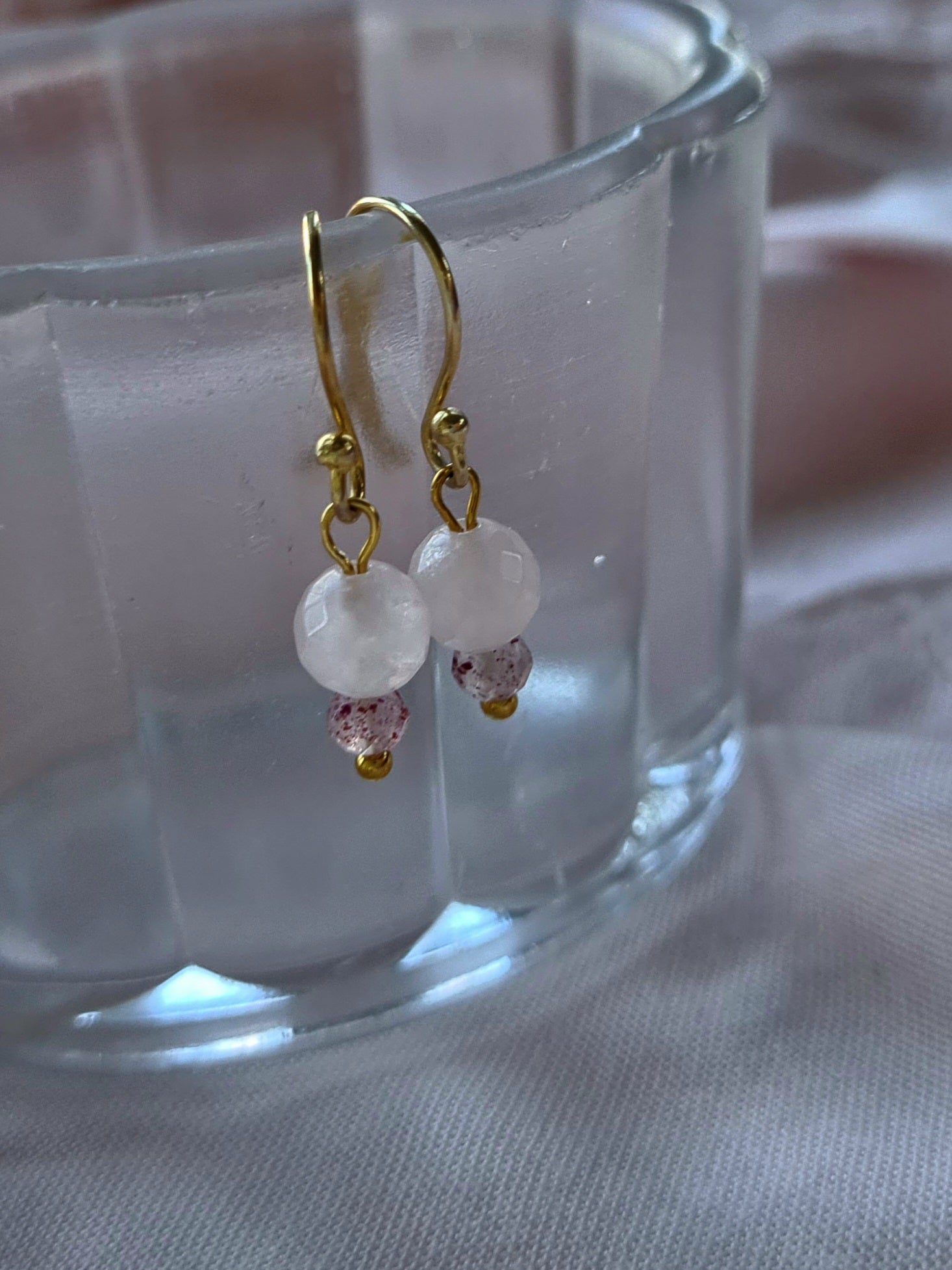 Oorbellen Forever, rozekwarts, aardbeienkwarts