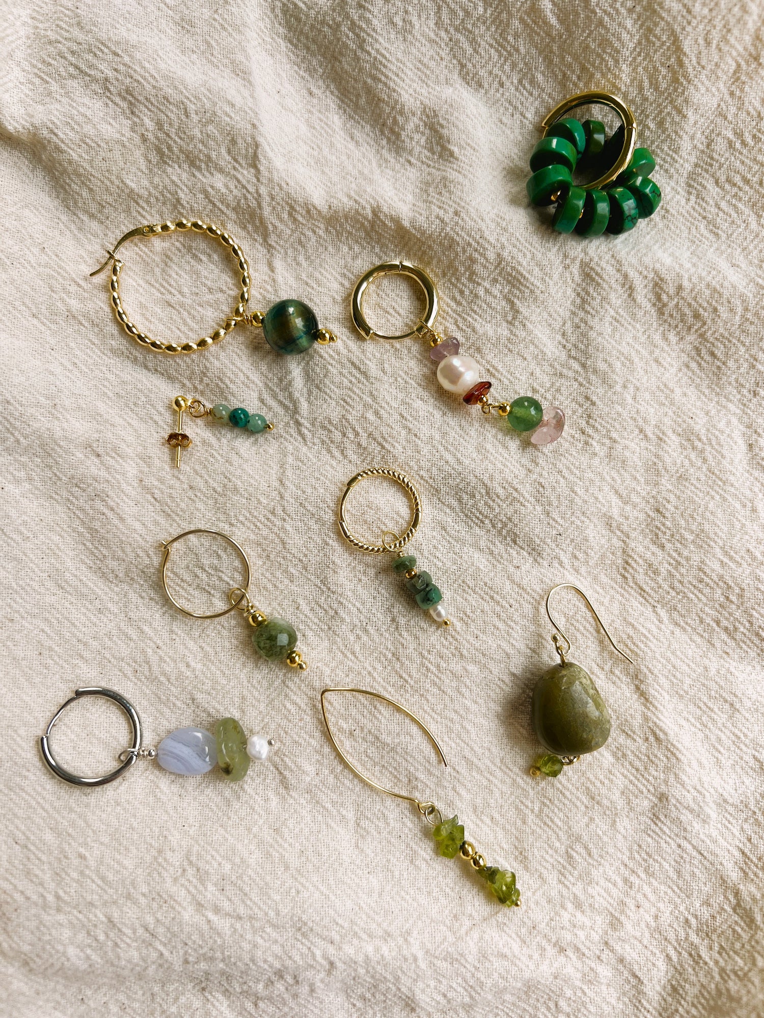 Oorbellen Paris, aventurijn, parel, amethist, granaat, rozekwarts